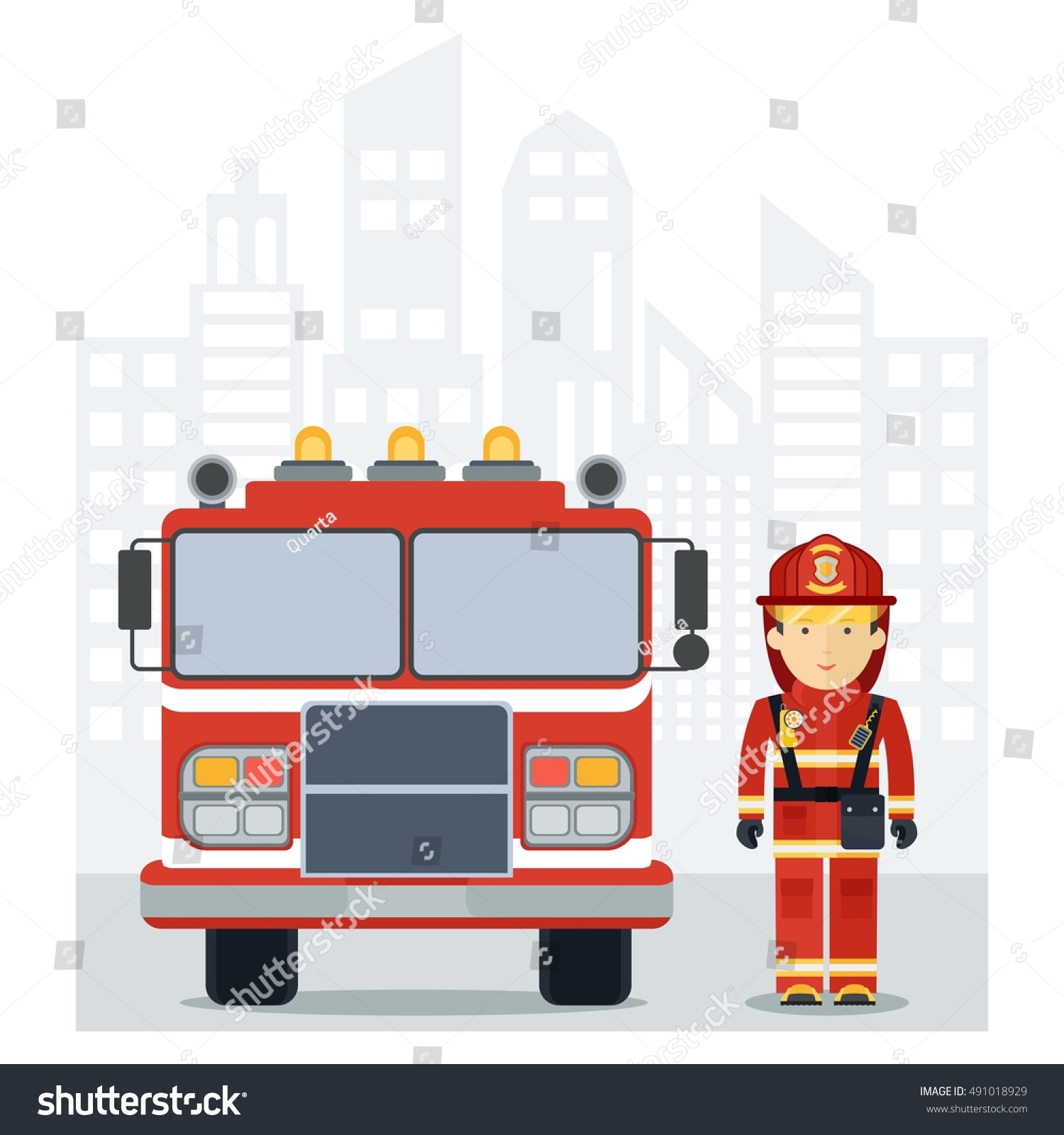 Fire Man Fire Truck City Firefighter Stock Vector 491018929 - Shutterstock