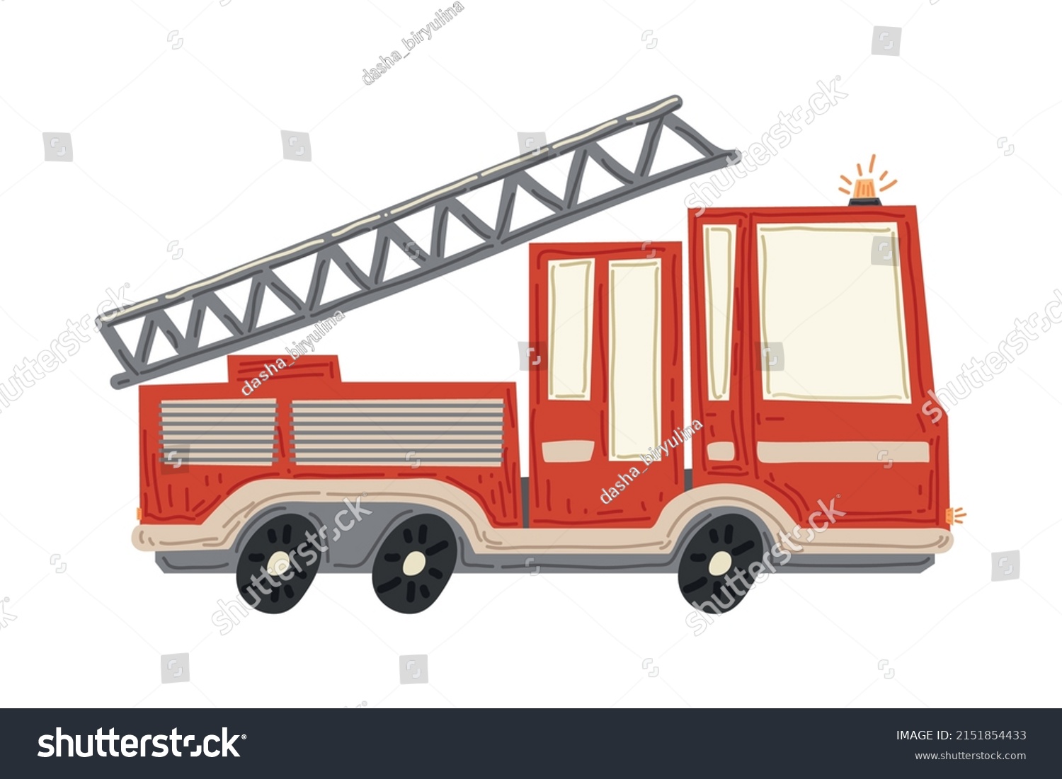 Fire Truck Cute Cartoon Illustration Kids Stock Vector (Royalty Free ...