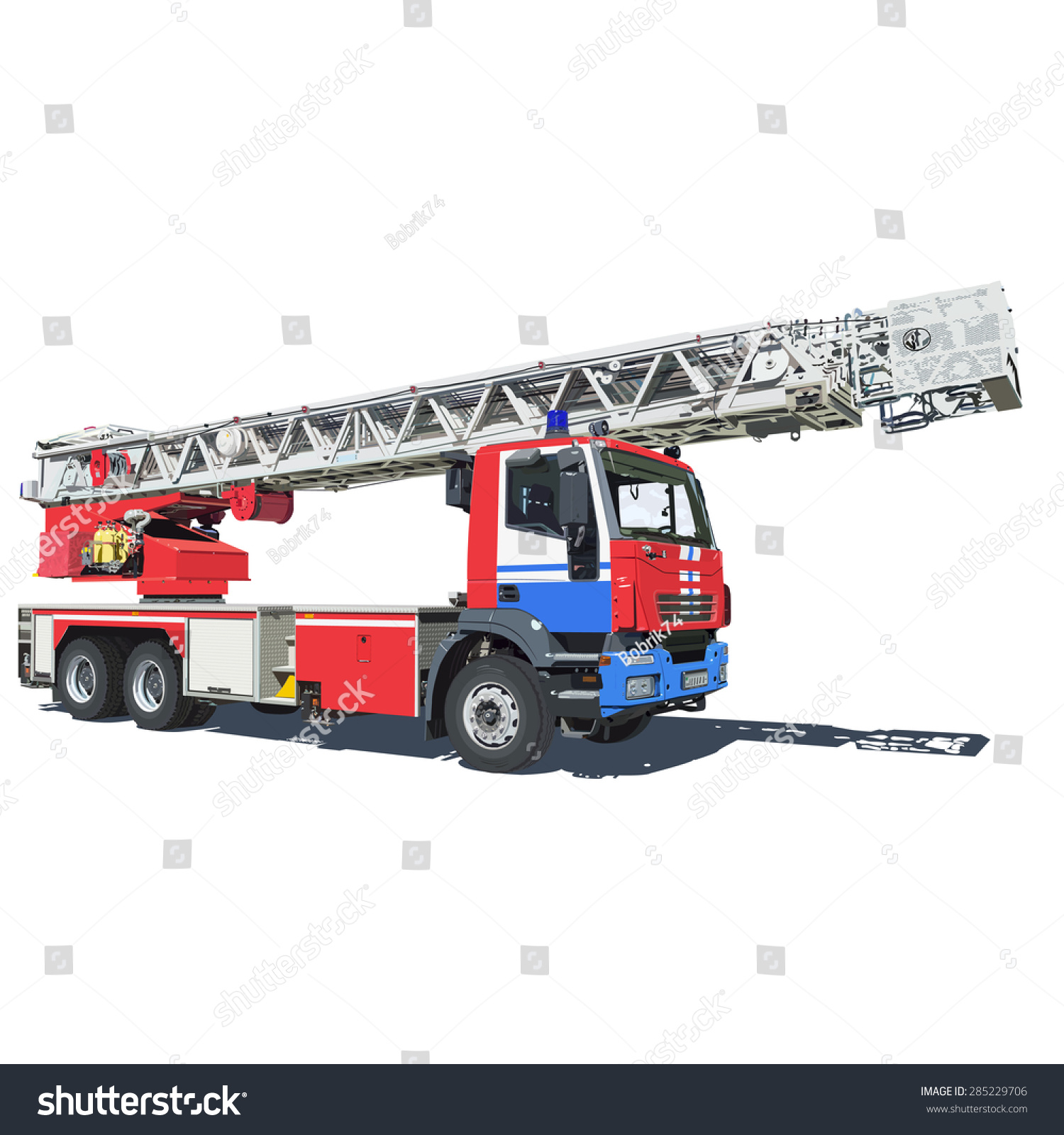 Fire Truck Red Blue Color Vector Stock Vector Royalty Free 285229706