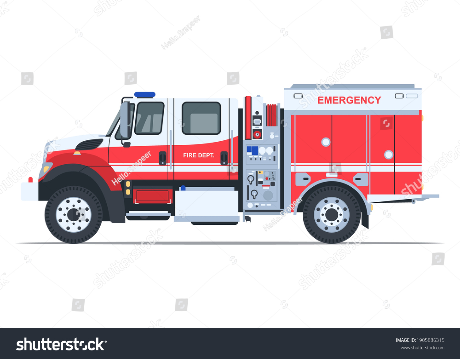 Fire Truck Vector Flat Design Side Stock Vector (Royalty Free) 1905886315