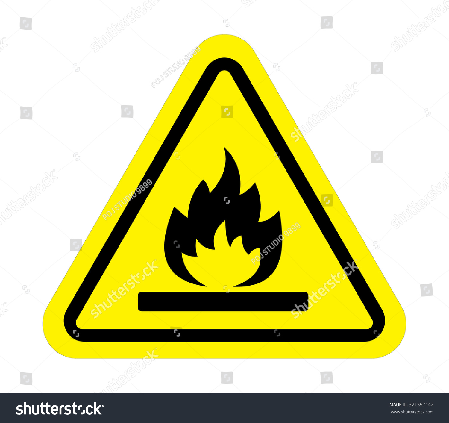 Fire Warning Sign In Yellow Triangle Flammable, Inflammable Substances ...