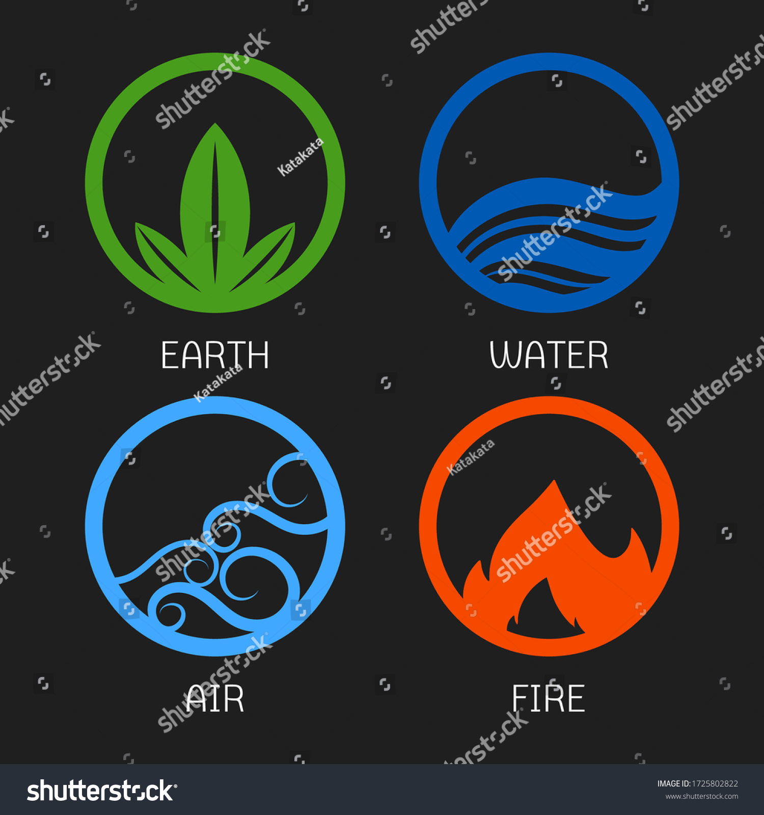 Fire Water Earth Air Icons Basic Stock Vector (Royalty Free) 1725802822