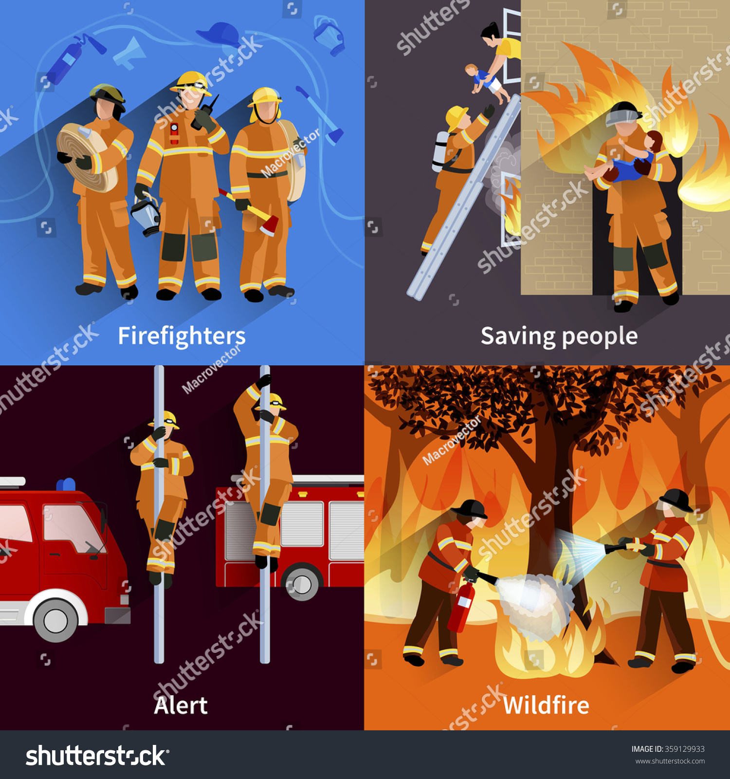 Firefighter People 2x2 Design Compositions Firefighters Stock Vector ...