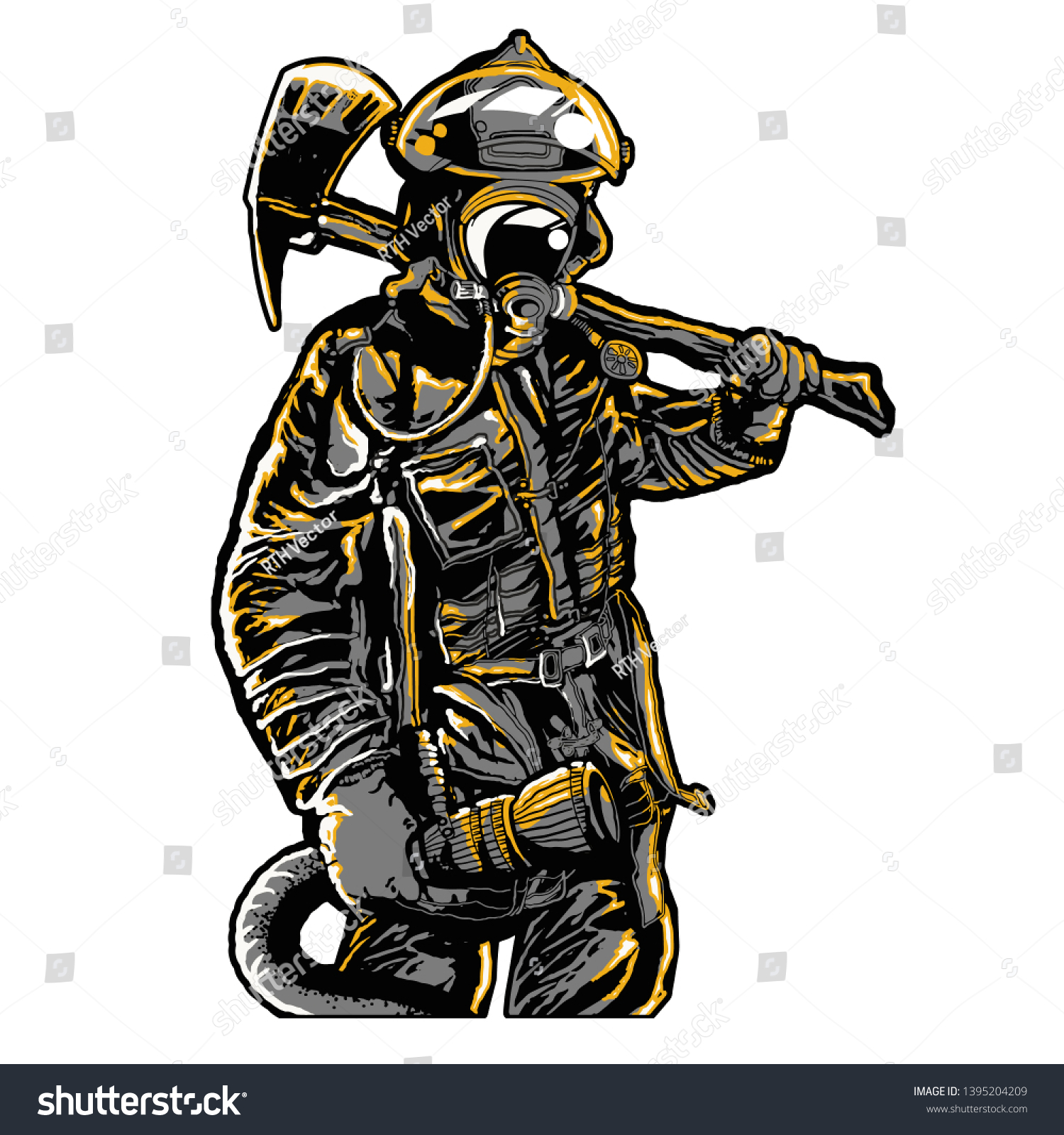 Firefighters Set Different Pose 2 Patches Stock Vector (Royalty Free ...