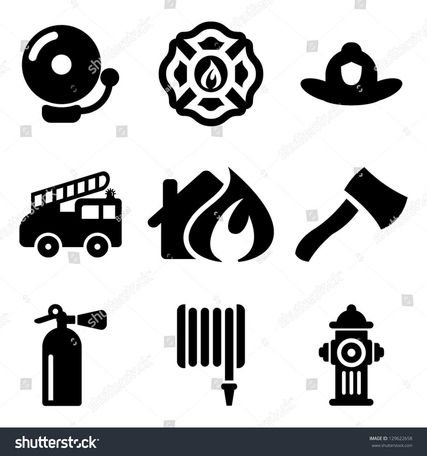 Fireman Icons Stock Vector Illustration 129622658 : Shutterstock