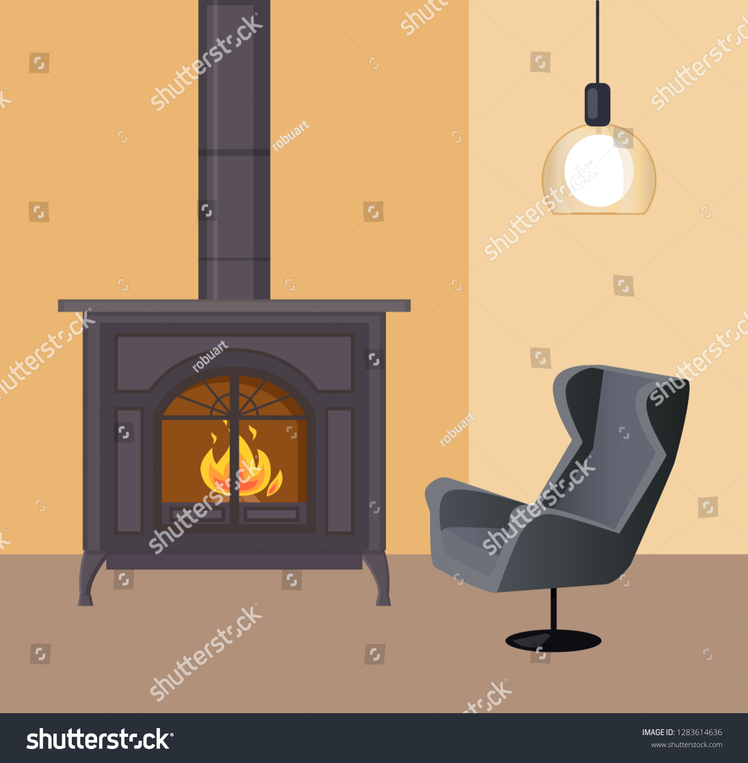 Fireplace Room Home Interior House Atmosphere Stock Vector