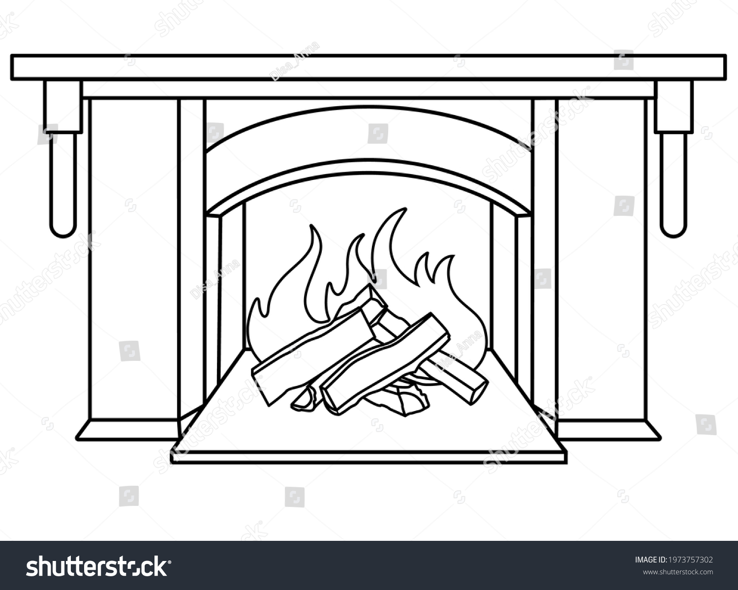 Fireplace Vector Linear Picture Coloring Outline Stock Vector (Royalty ...