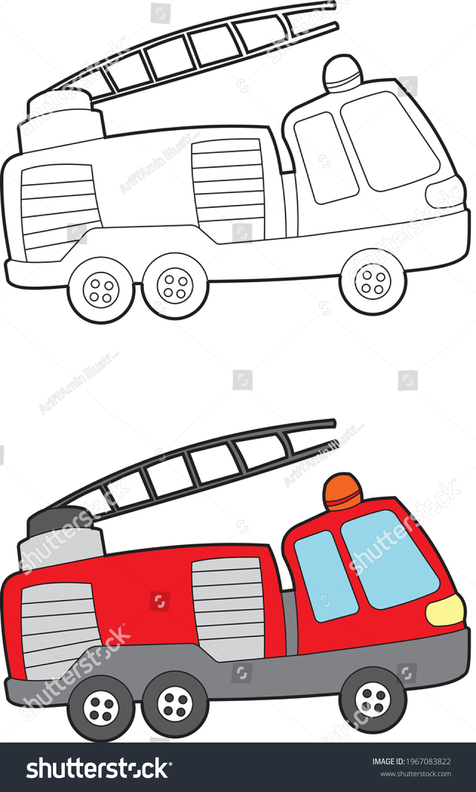 Firetruck Vector Drawing Transportation Learning Education Stock Vector ...