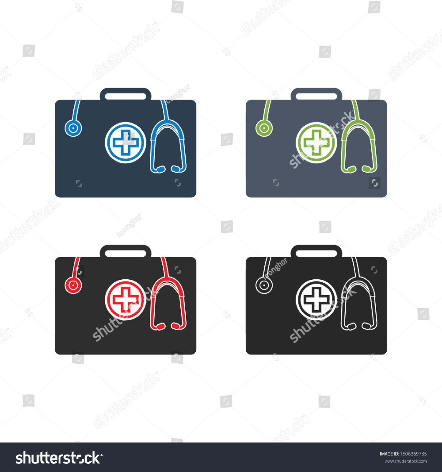First Aid Kit Icon Set Flat Stock Vector (Royalty Free) 1506369785 ...