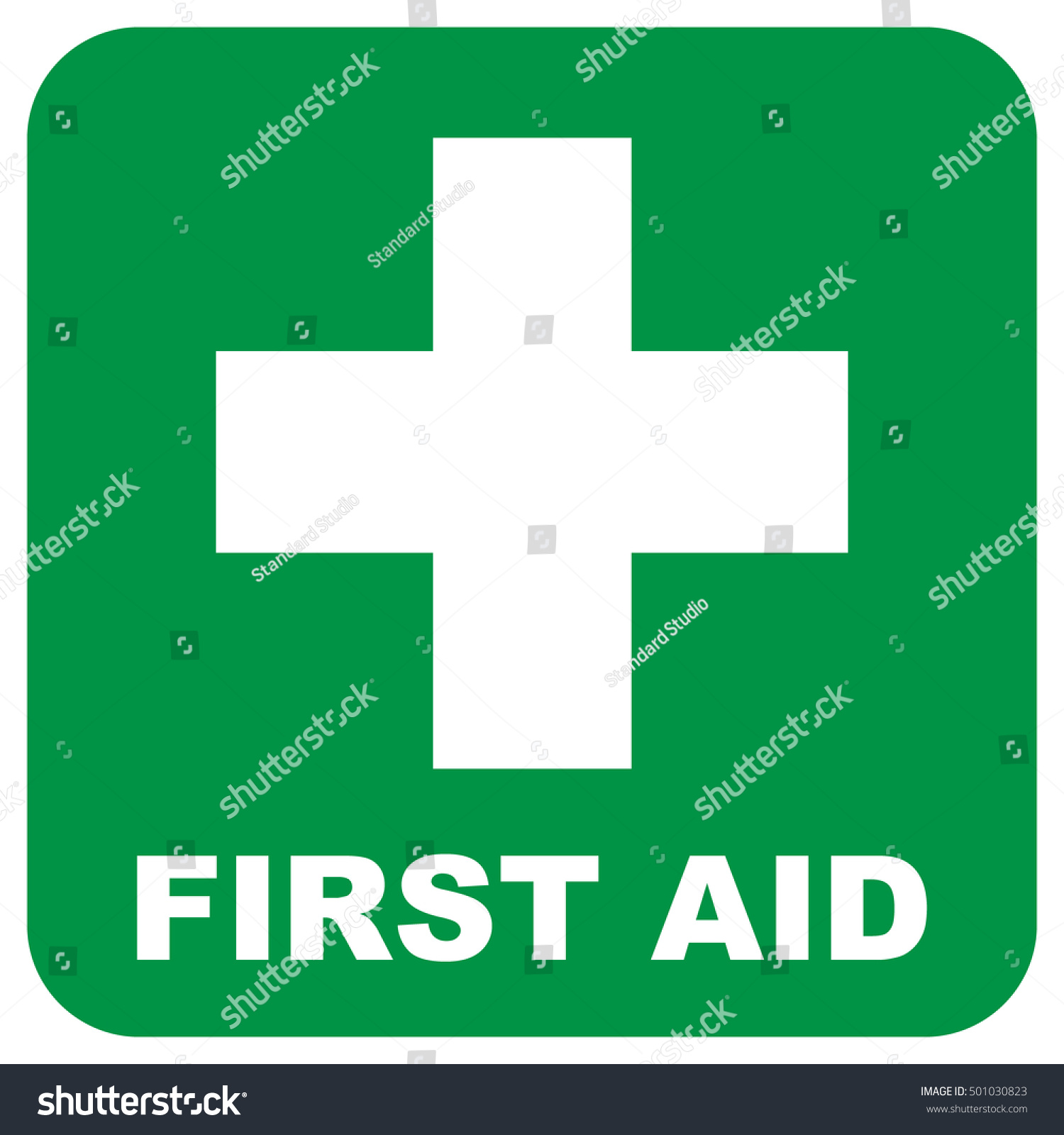 stock vector first aid sign green square and white cross symbol with first aid text below vector illustration 501030823 jpg