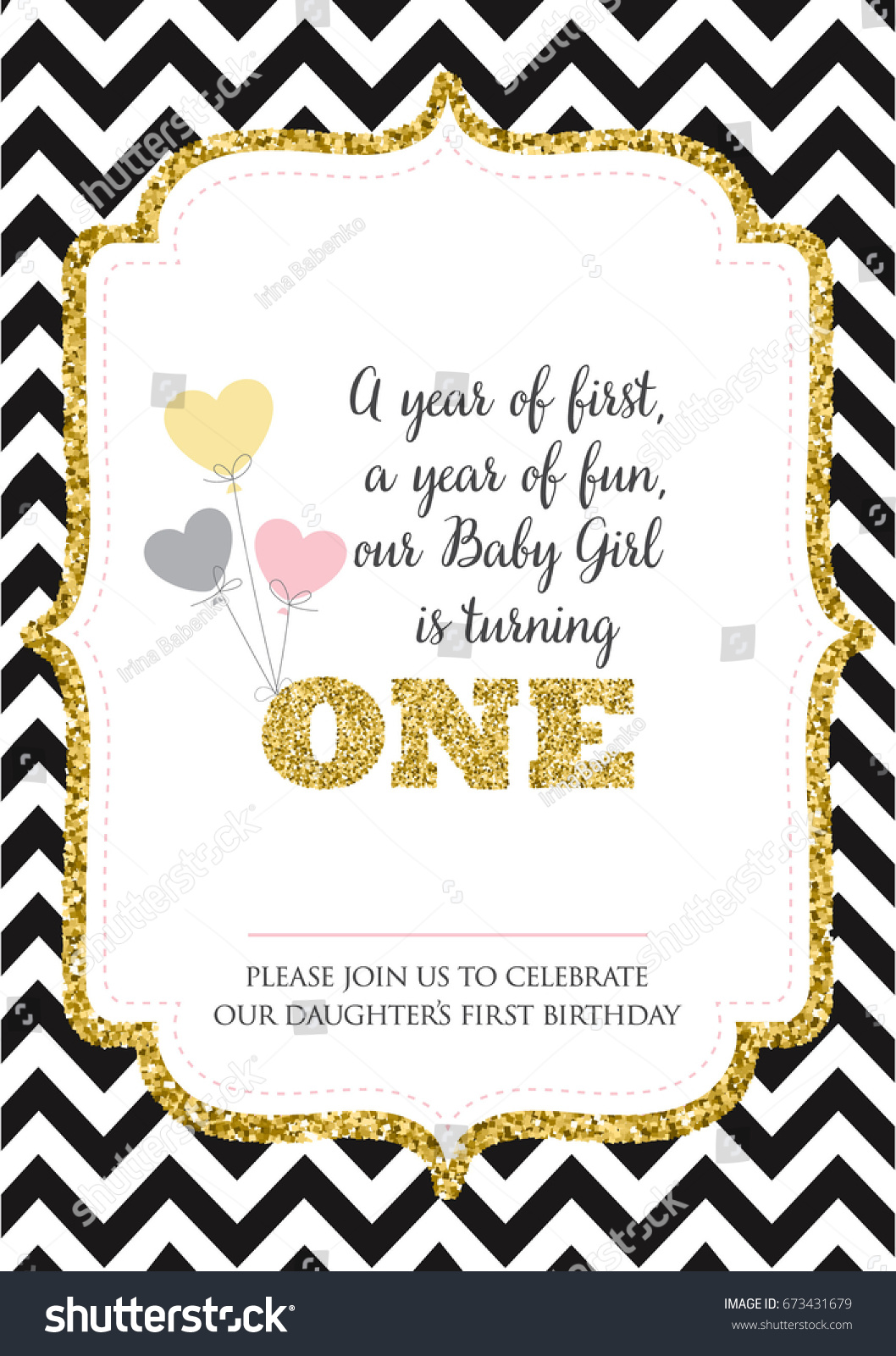 first birthday invitation girl one year stock vector royalty free