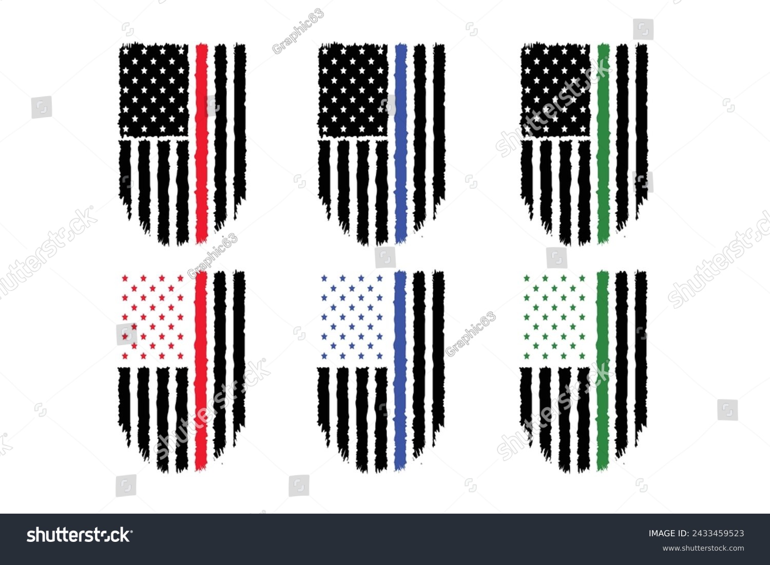 SVG of First Responders Flag Set Bundle, American Distressed Flag Firefighter,Police,Military Vector Print For T Shirt Poster Banner Design. svg