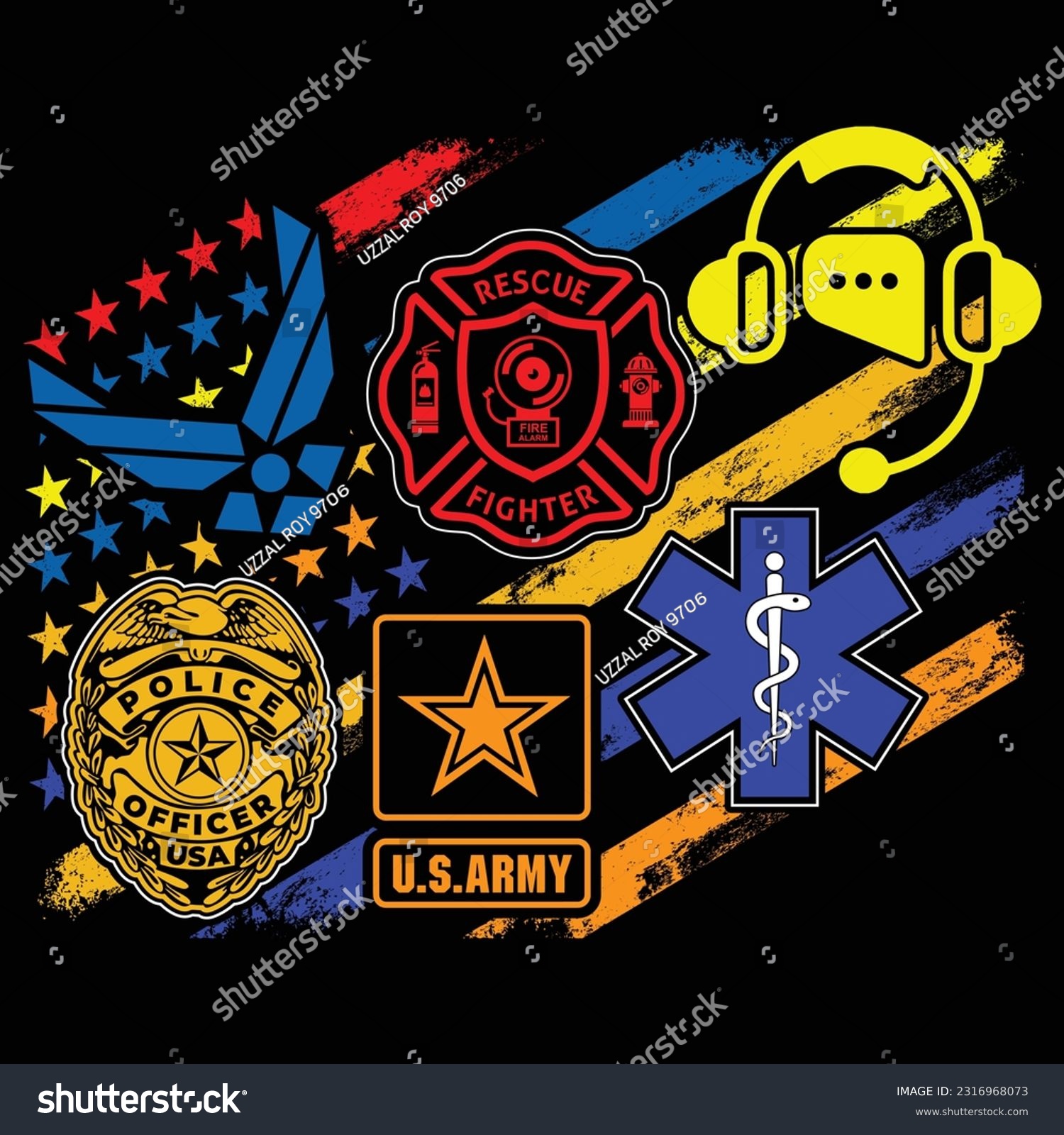 SVG of First Responders Hero Flag Nurse EMS Police Fire Military corrections dispatch Editable T shirt Design svg