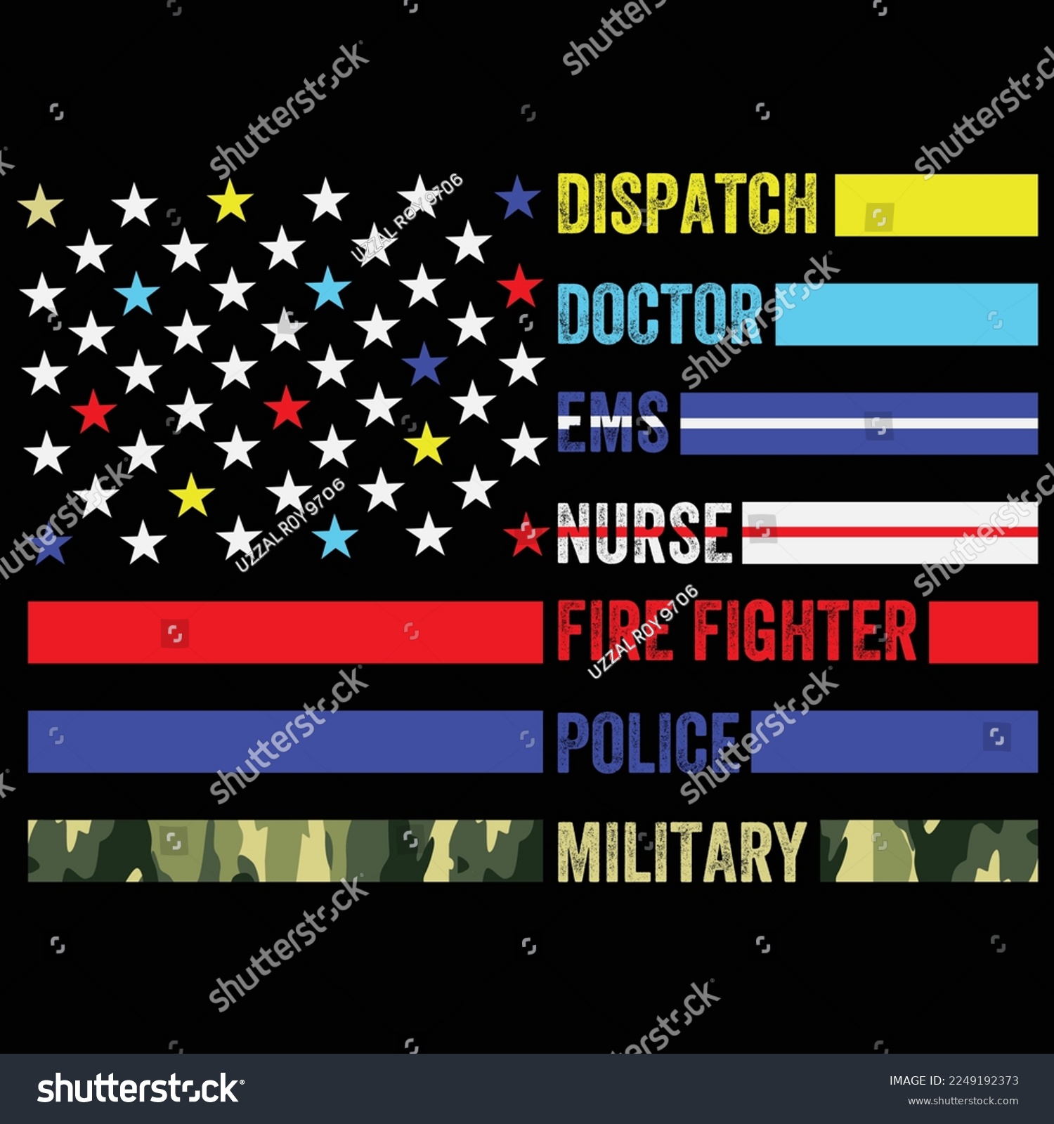 SVG of First Responders Hero Flag Nurse EMS Police Fire Military Editable T shirt Design svg