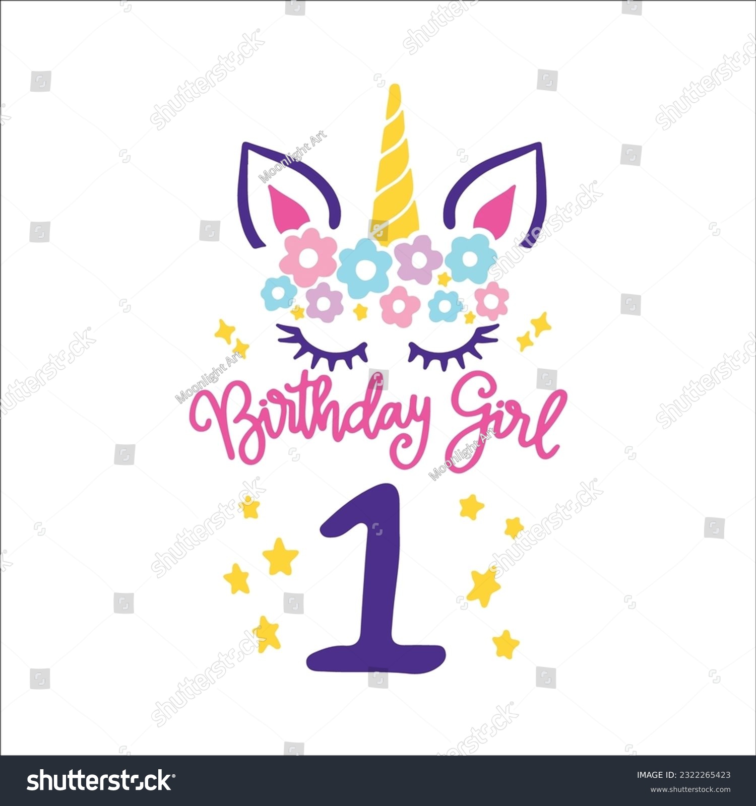 SVG of First Unicorn Birthday Svg, 1st unicorn, Unicorn Face Svg, Unicorn, Birthday Girl svg, Birthday Shirt, Gift for Birthday svg,  Cut files Cricut svg
