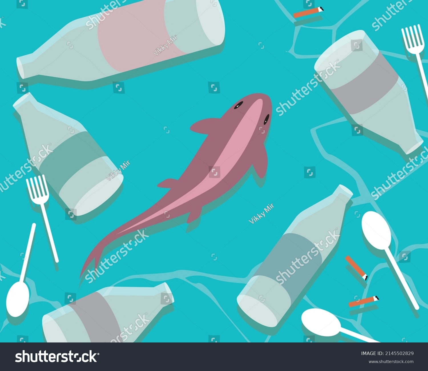 Fish Among Garbage Sea Ocean Plastic Stock Vector (Royalty Free ...