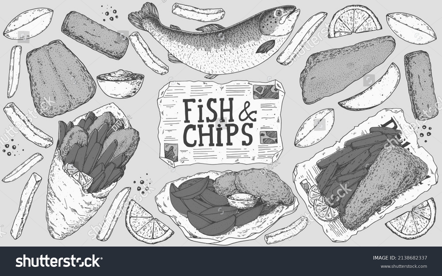 Fish Chips Sketch Vector Illustration British Stock Vector Royalty Free Shutterstock