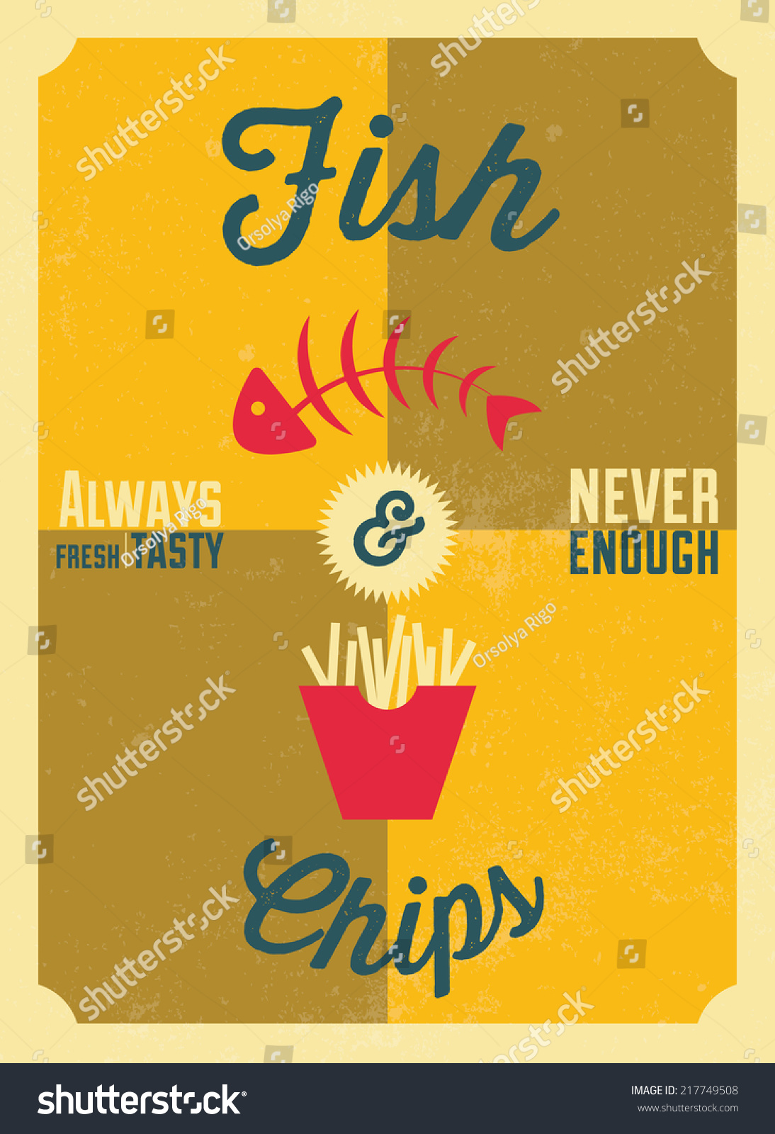 Fish And Chips Vintage Poster In Flat Design Style / Fish And Chips ...