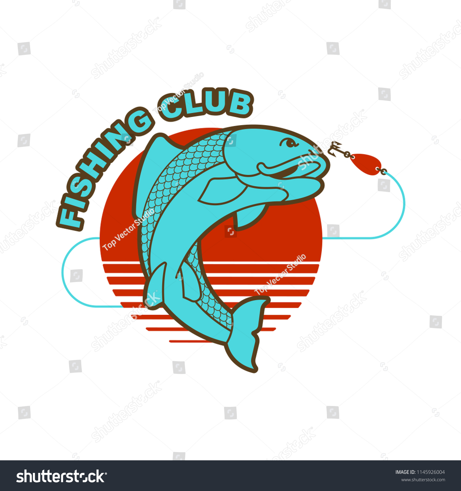 Fish Fishing Rod Emblem Fishing Club Stock Vector (Royalty Free ...