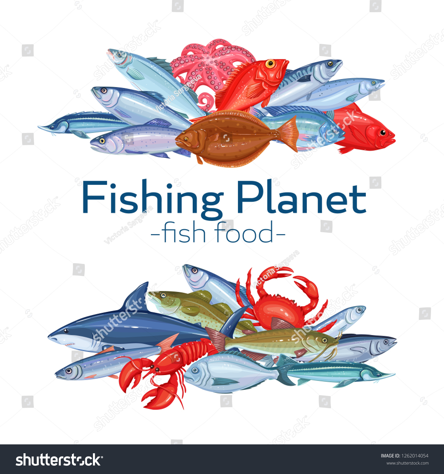 Fish Banners Seafood Vector Illustration Salmon Stock Vector (Royalty ...