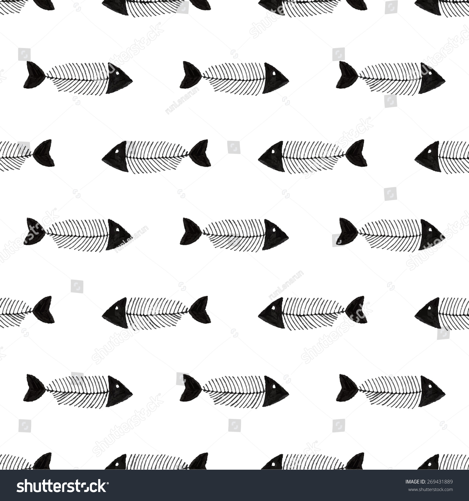 Fish Bone Seamless Pattern Fishbones Handdrawn Stock Vector 269431889 ...