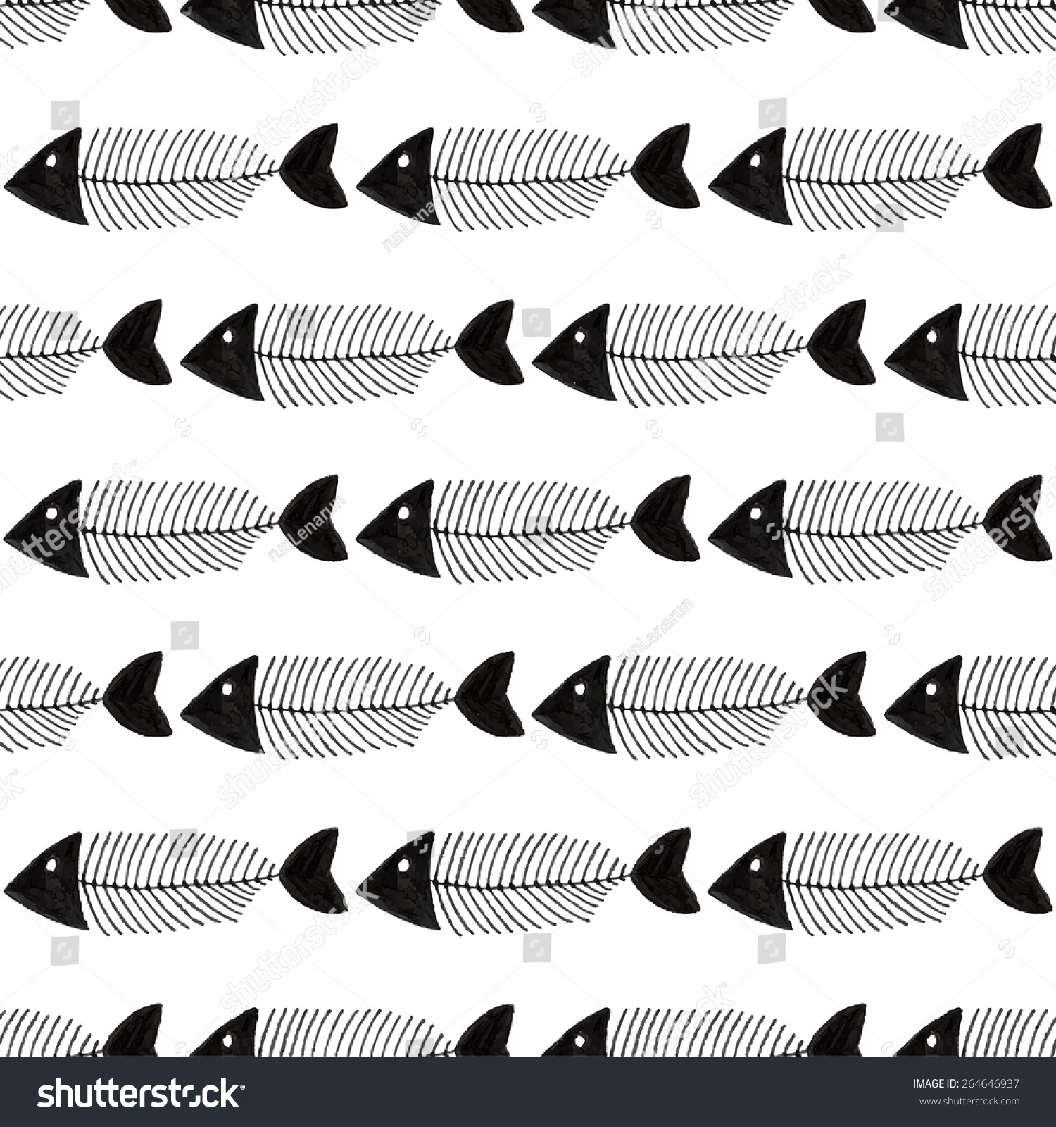 Fish Bone Seamless Watercolor Pattern Fishbones Stock Vector 264646937 ...