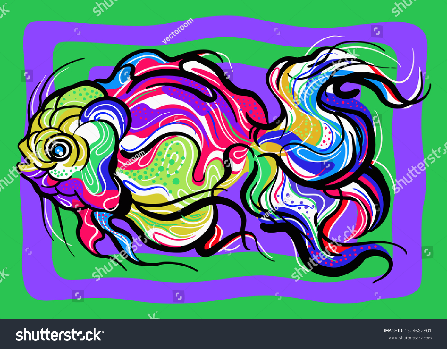 Fish Koki Brush Drawing Vector Illustration: เวกเตอร์สต็อก (ปลอดค่า ...