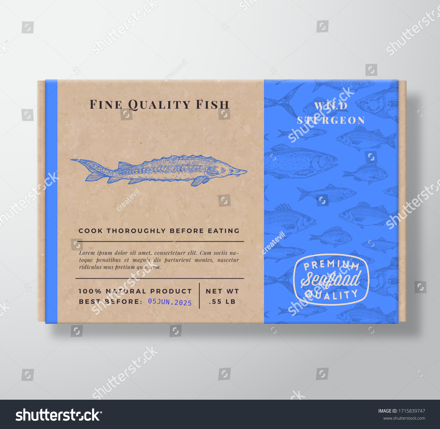 Fish Pattern Realistic Cardboard Container Abstract Stock Vector ...