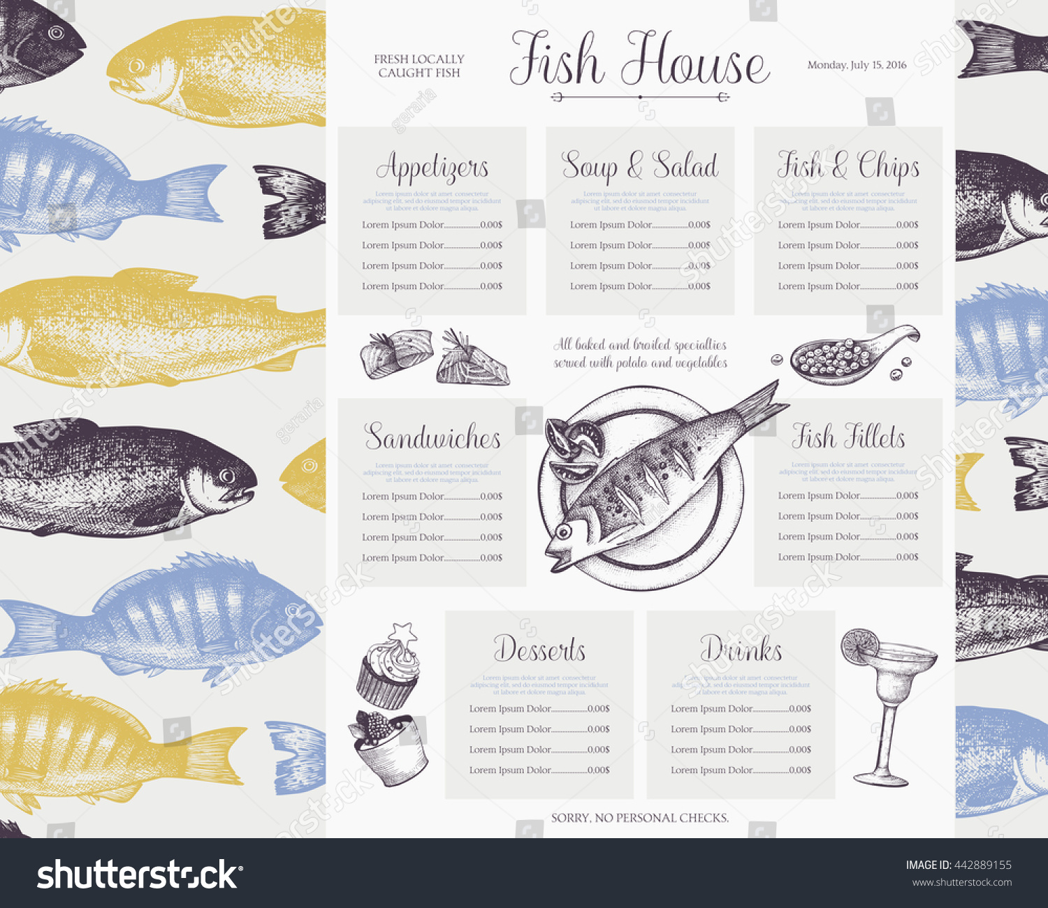 Fish Restaurant Menu Design Vintage Seafood Stock Vector (Royalty Free ...