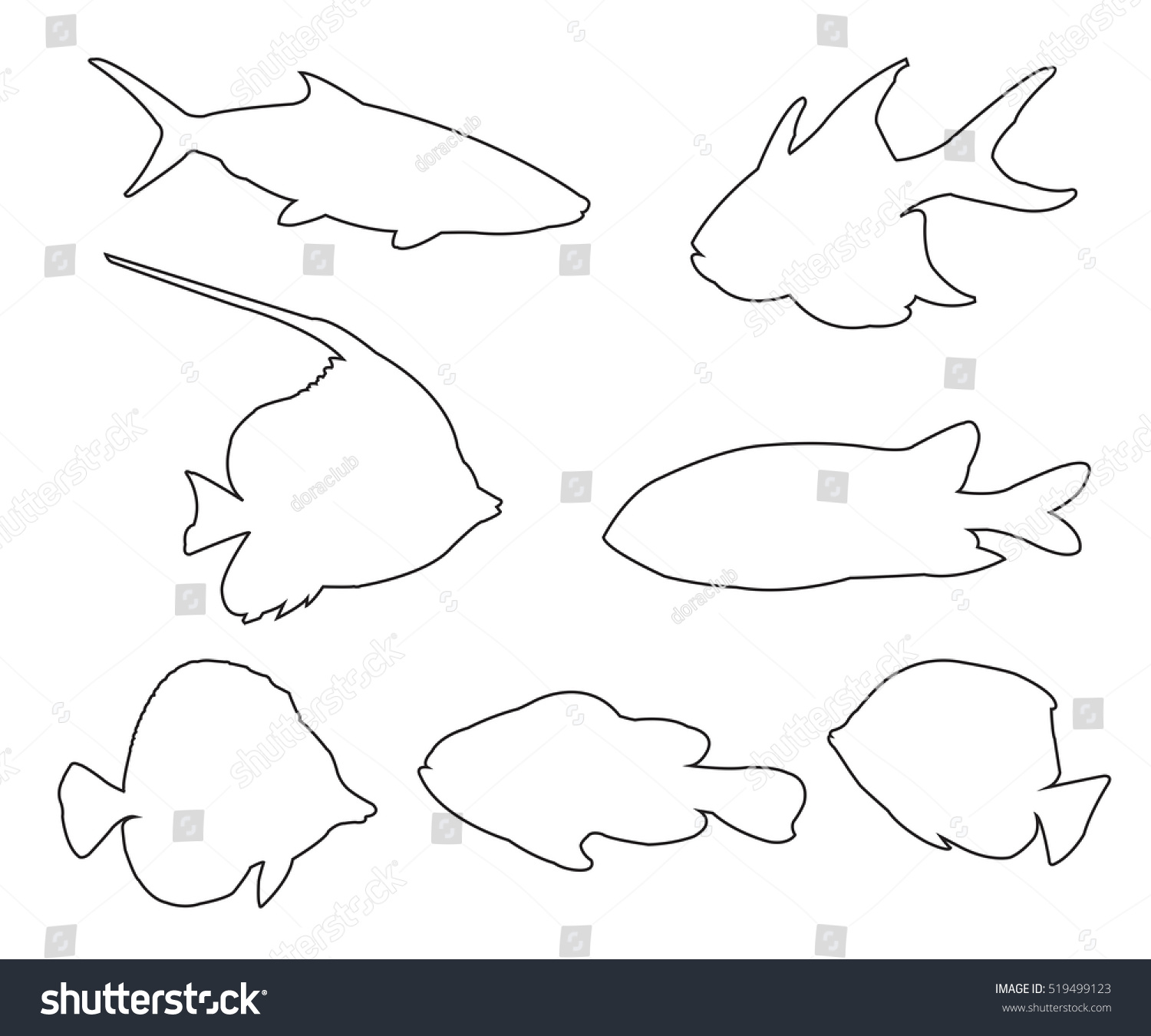 17 739 Tropical Fish Outline Images Stock Photos Vectors Shutterstock Stock Vector Fish Set Path On The White Background 519499123