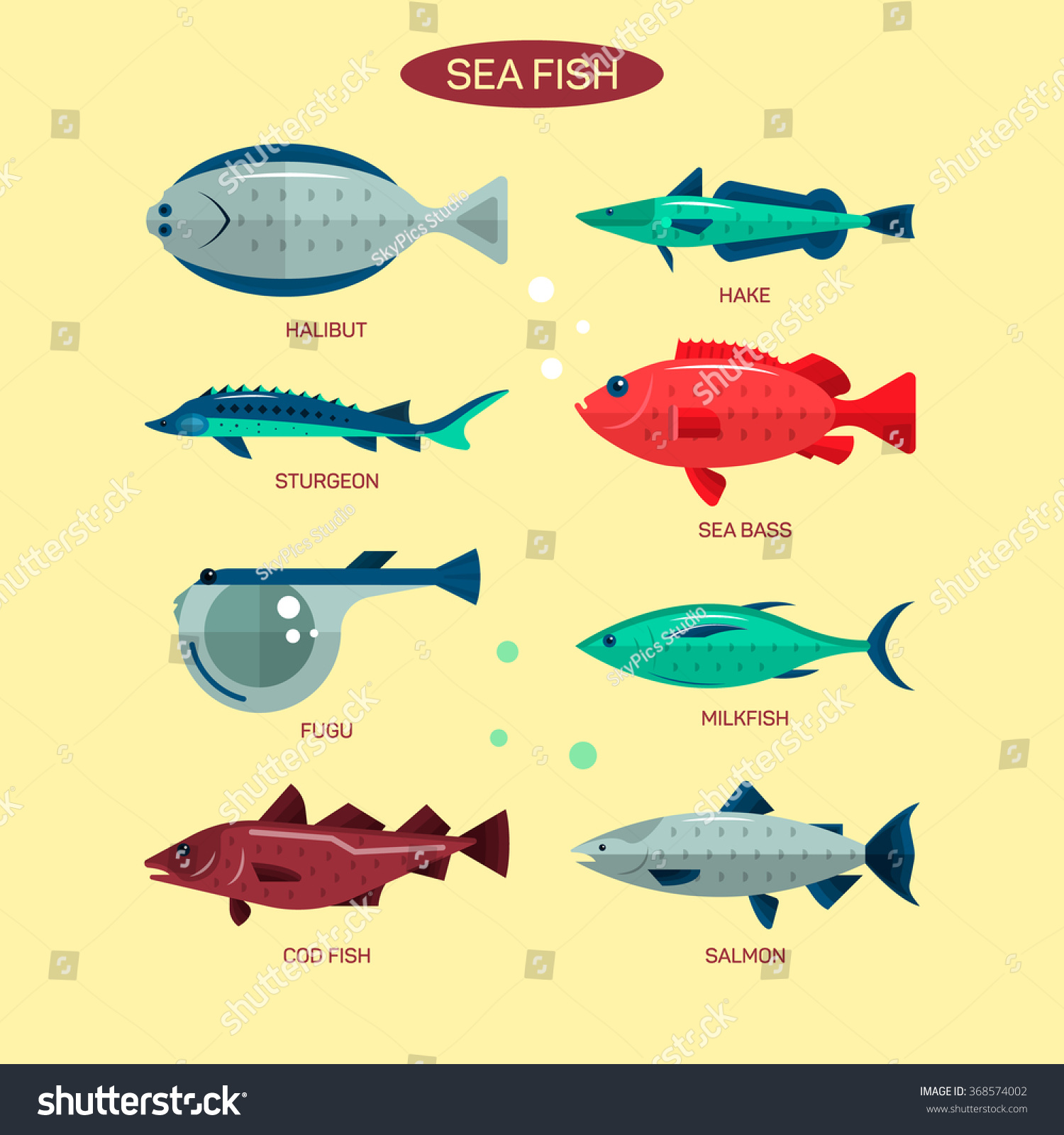 Fish Vector Set Flat Style Design Stock Vector (Royalty Free) 368574002