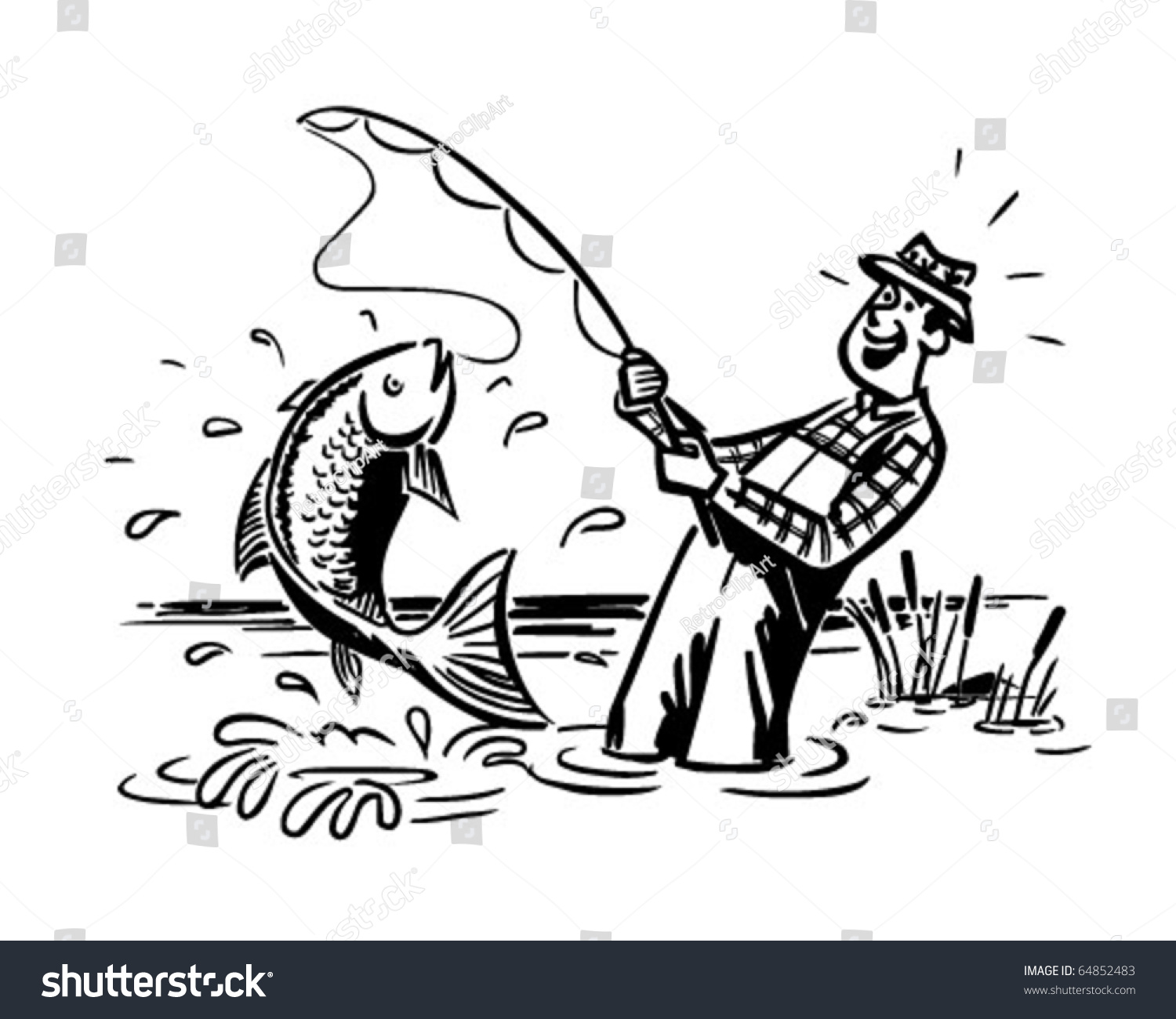 Download Fisherman Catching Big One Retro Clipart Stock Vector ...