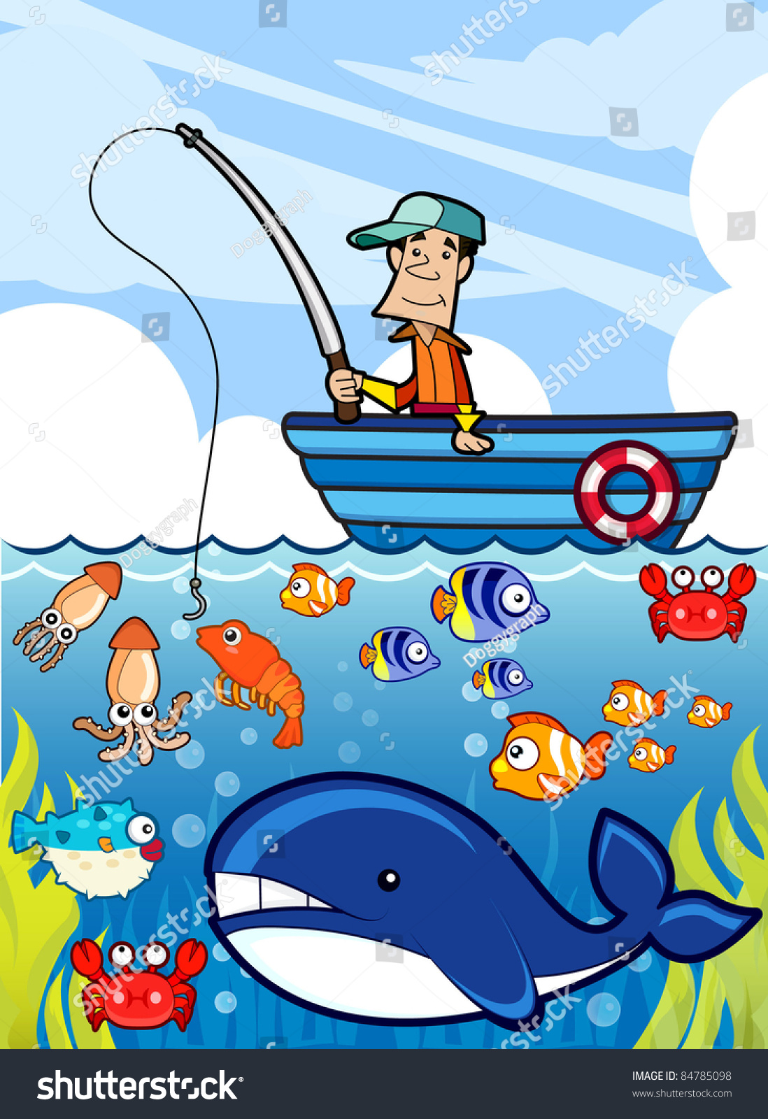 Download Fisherman Catching Fishvector Illustration Isolated Objects Stock Vector 84785098 - Shutterstock