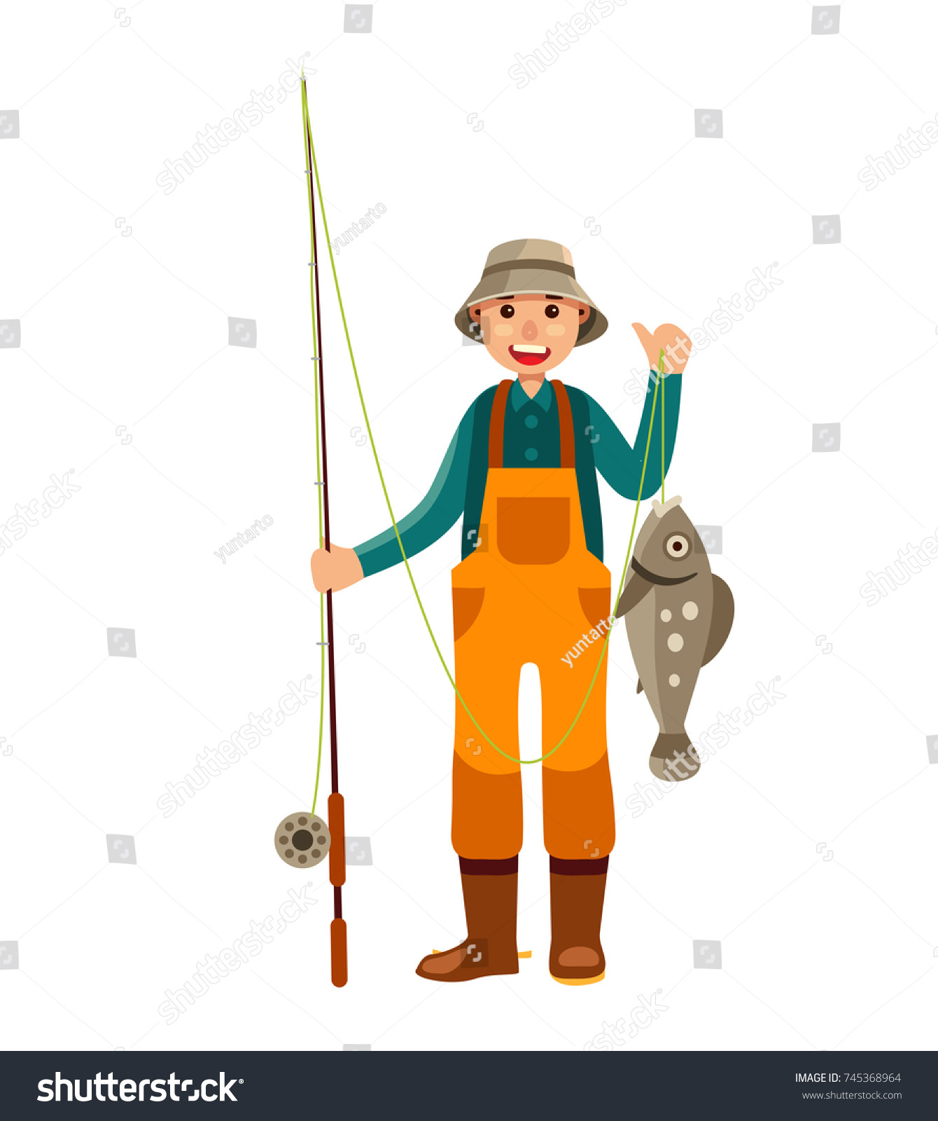 Fisherman Character Big Fish Vector Illustration Stock Vector (Royalty ...