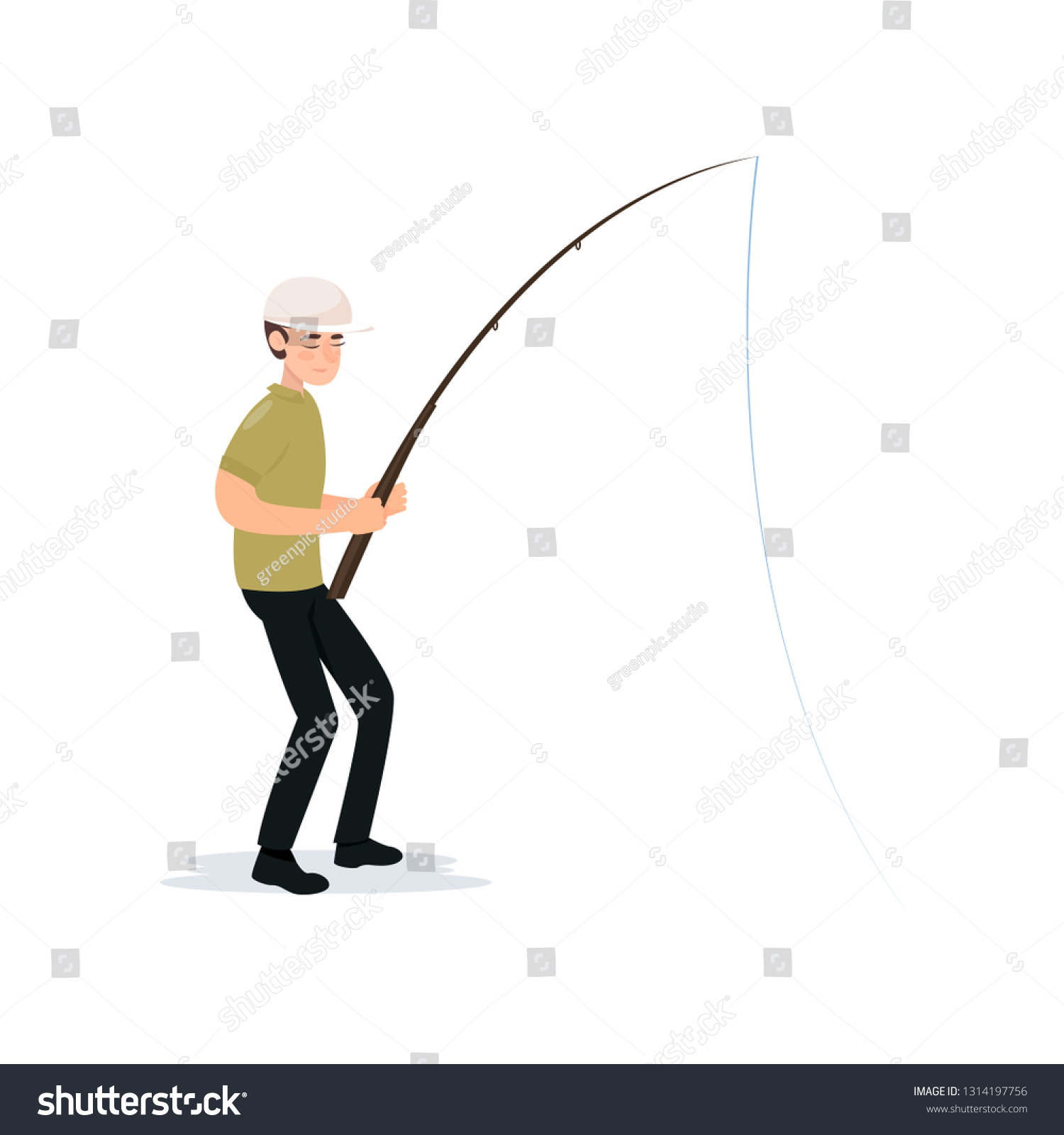 Fisherman Holding Fishing Rod Boy Fisher Stock Vector (Royalty Free ...