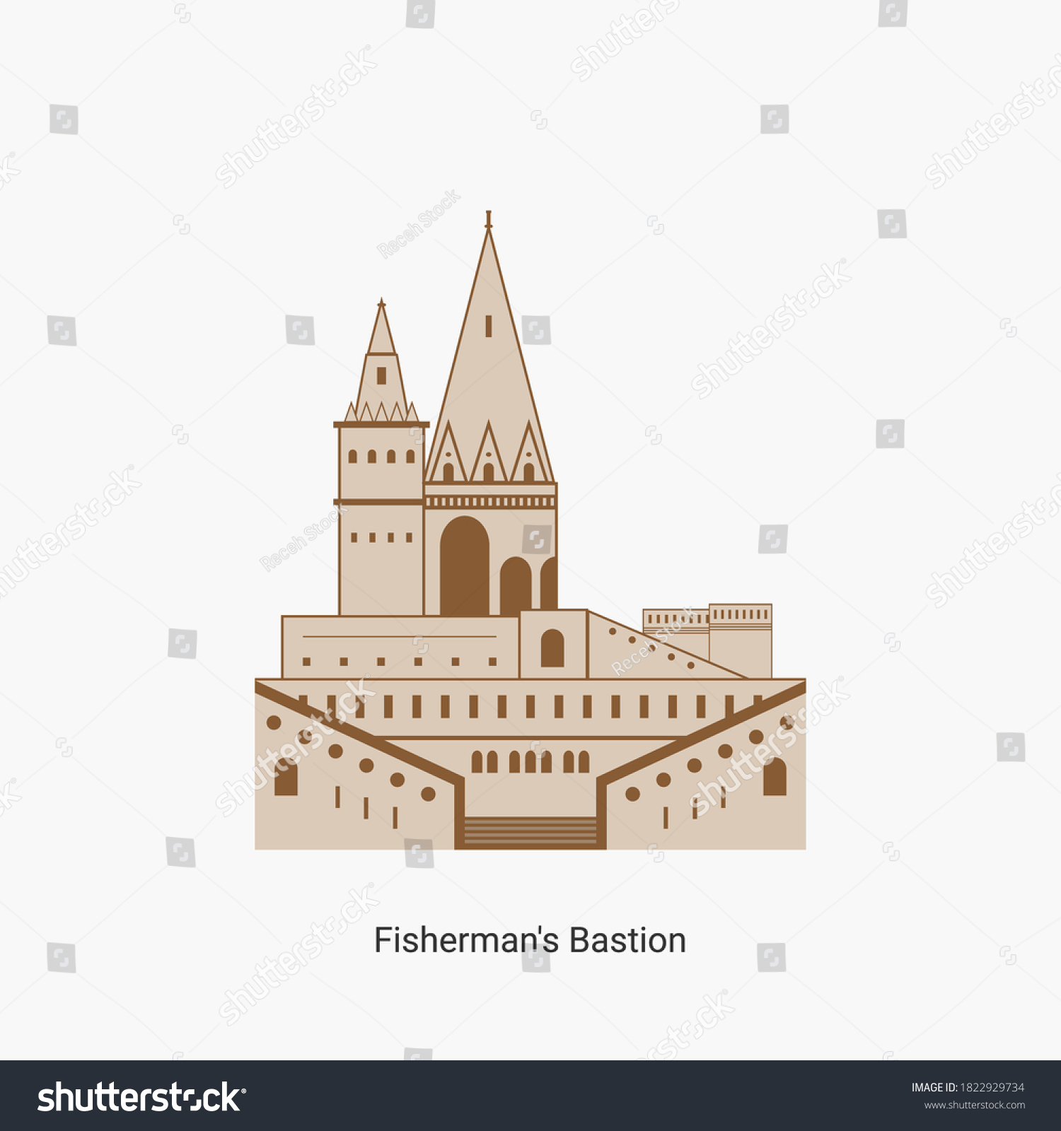 SVG of Fisherman's bastion towers in Hungary capital icon. Hungarian tourist destination you have to visit. Best historical landmark located in the Buda Castle. Vector art illustration flat design. svg