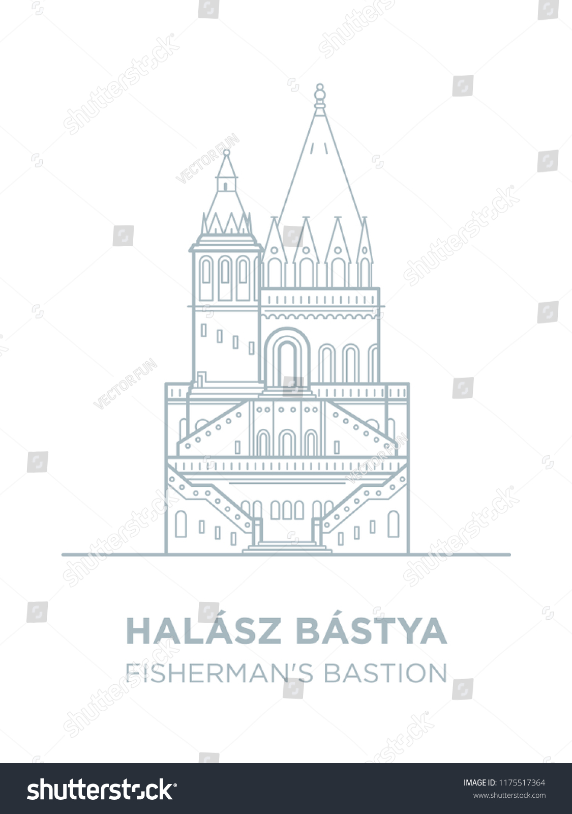 SVG of Fisherman's bastion towers in Hungary capital icon. Vector art illustration flat design. Budapest famous architectural landmark thin line illustration. Hungarian tourist destination you have to visit svg