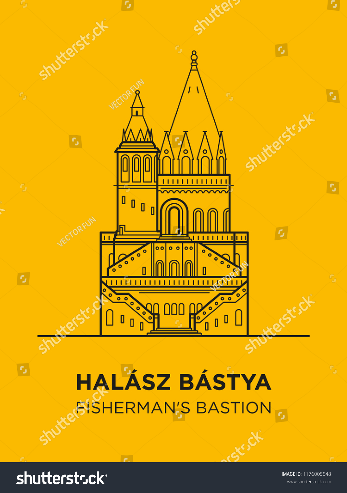 SVG of Fisherman's bastion towers in Hungary capital icon. Vector art illustration flat design. Budapest famous architectural landmark thin line illustration. Hungarian tourist destination you have to visit svg