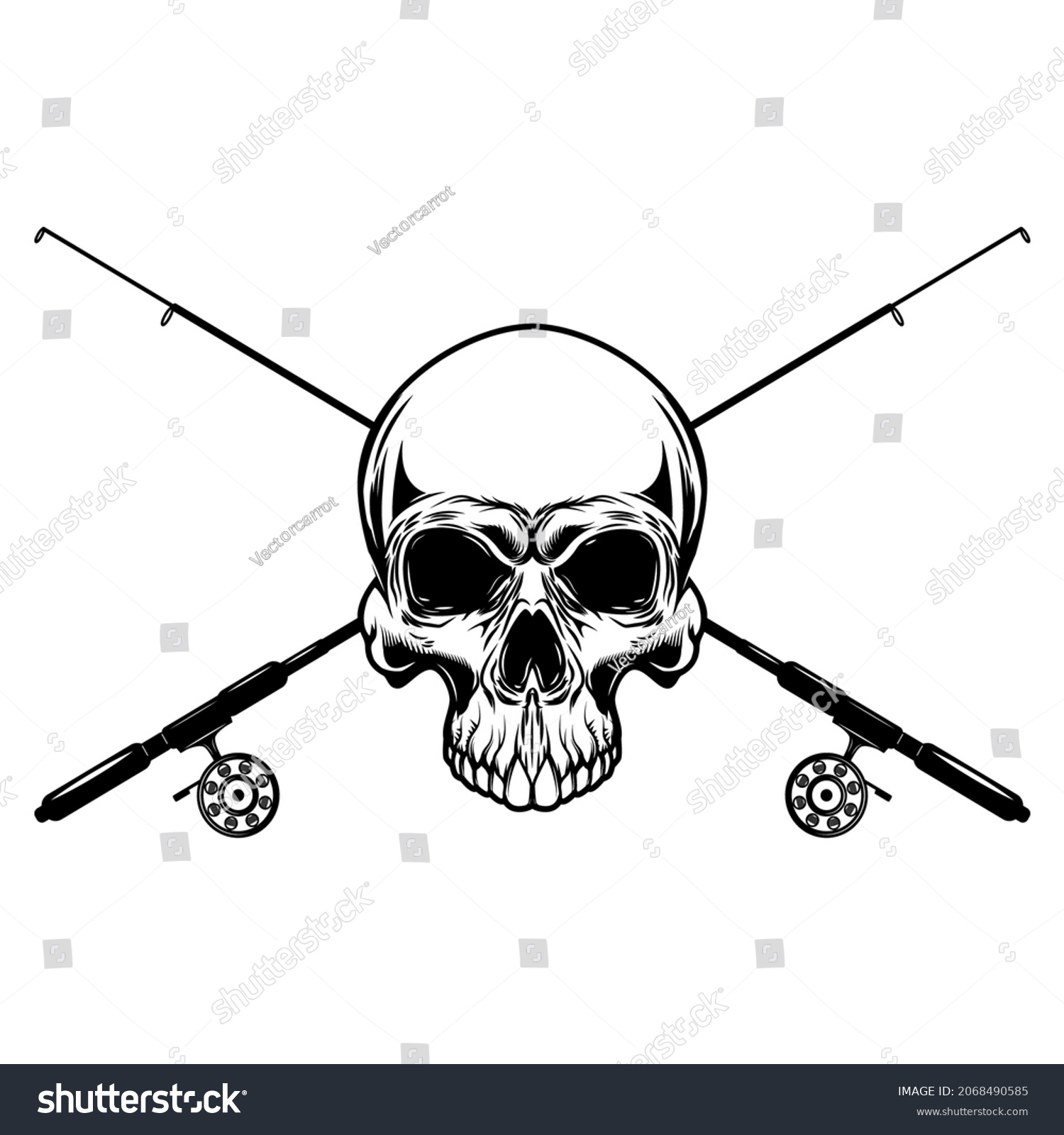 SVG of Fisherman skull with crossed fishing rods. Design element for logo, emblem, sign, poster, t shirt. Vector illustration svg