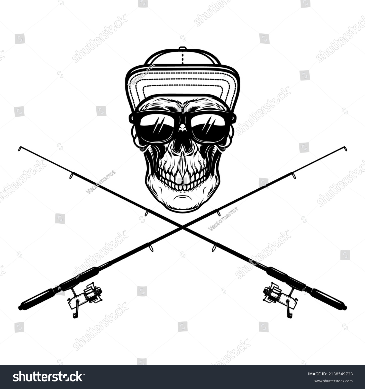 SVG of Fisherman skull with crossed fishing rods. Design element for logo, emblem, sign, poster, t shirt. Vector illustration svg