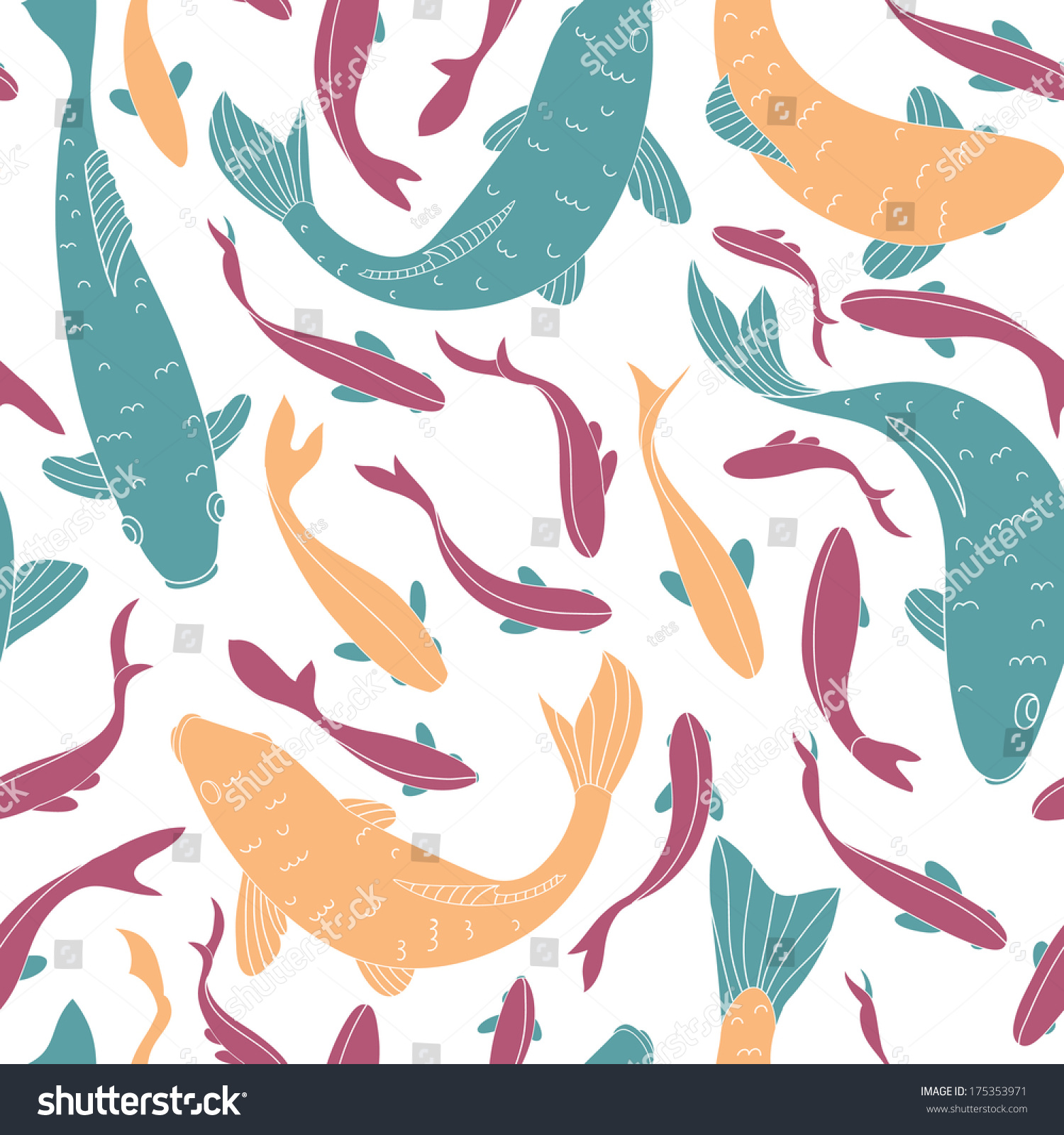 Fishes Seamless Pattern Stock Vector Illustration 175353971 : Shutterstock