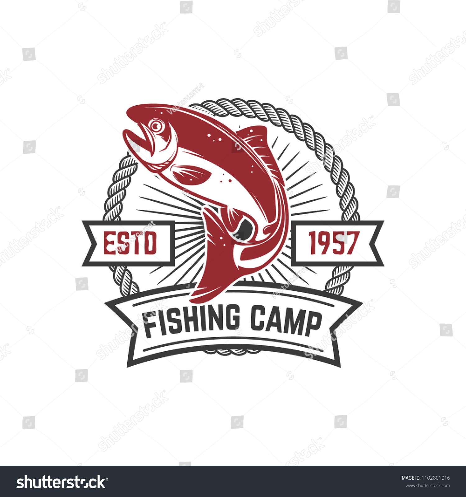 Fishing Camp Emblem Template Salmon Fish Stock Vector Royalty Free 1102801016