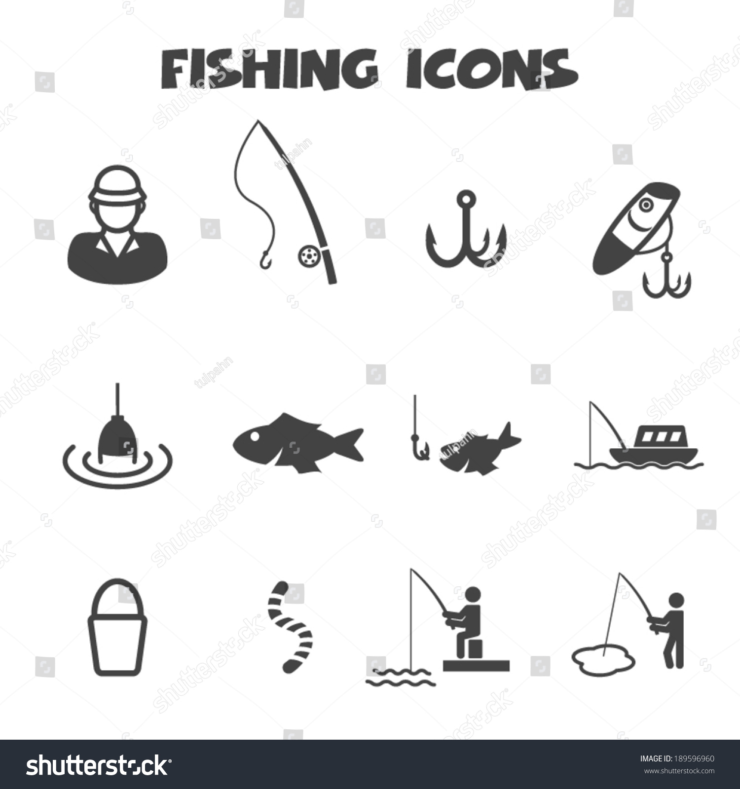 Fishing Icons, Mono Vector Symbols - 189596960 : Shutterstock