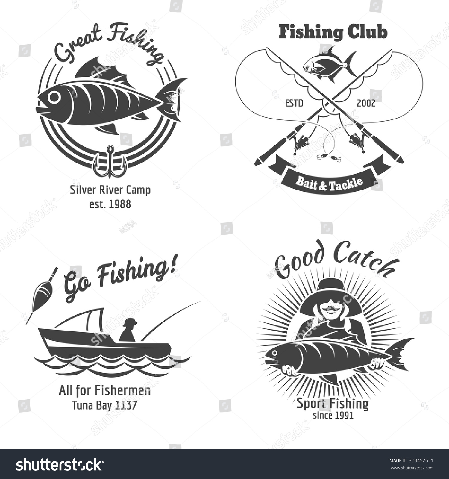 Download Fishing Logo Emblems Vintage Vector Set Stock Vector ...