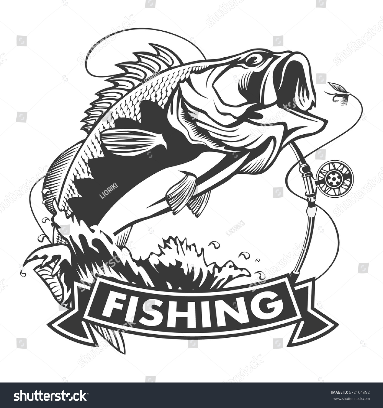 Fishing Logo Bass Fish Rod Club Stock Vector (Royalty Free) 672164992 ...