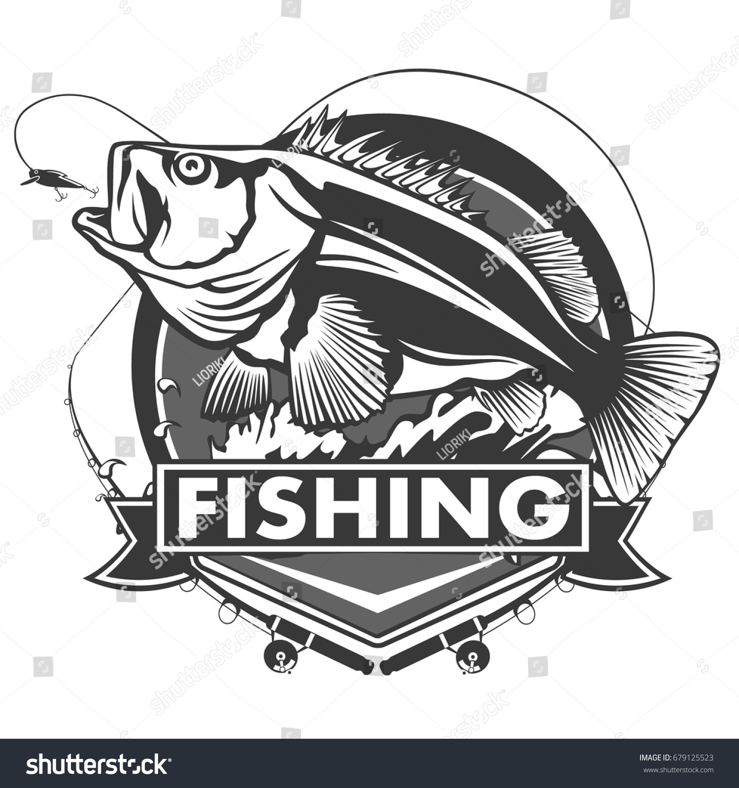 Fishing Logorock Fish Bass Fish Rod Stock Vector 679125523 ...