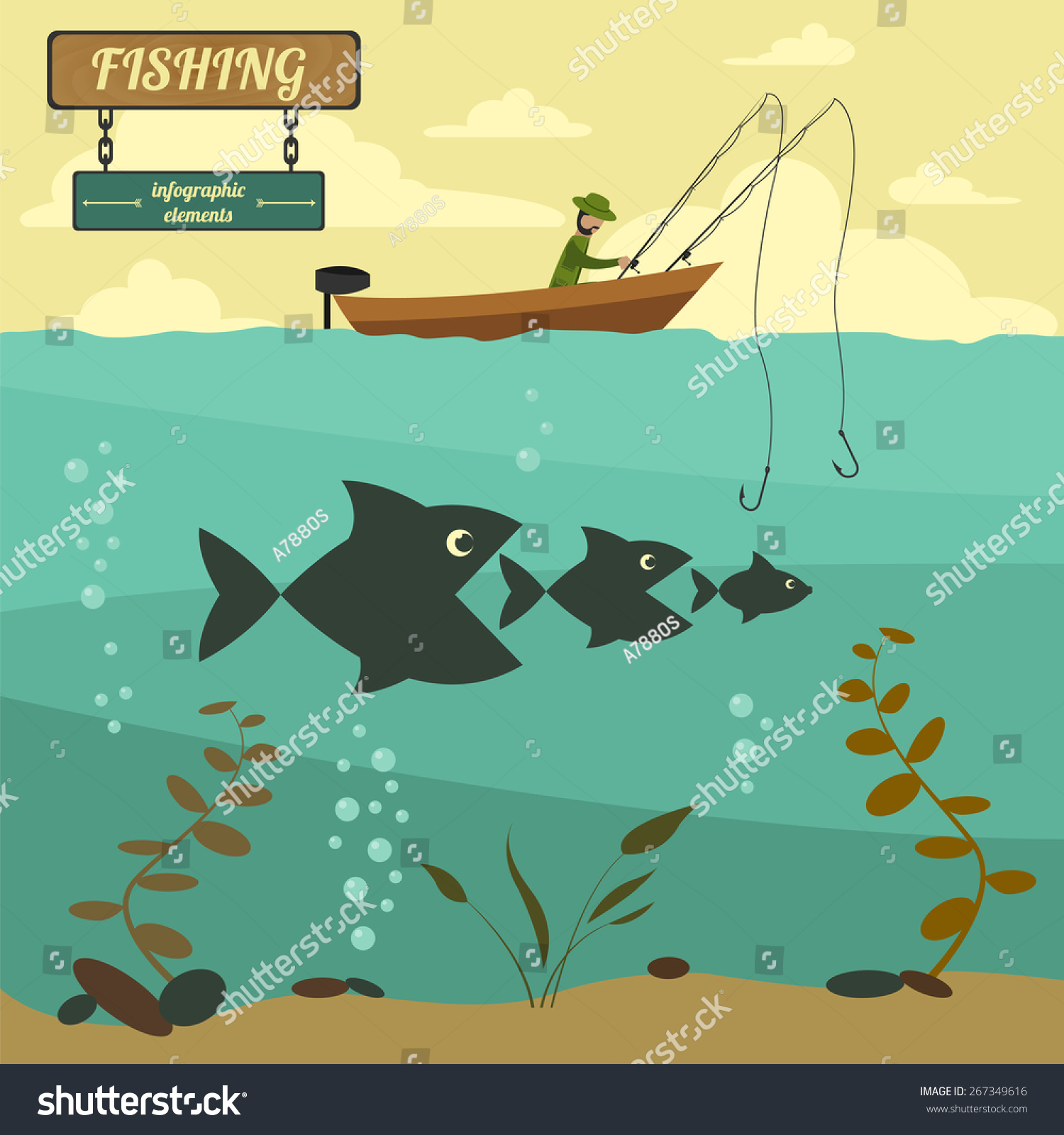Fishing On Boat Fishing Design Elements Stock Vector ...