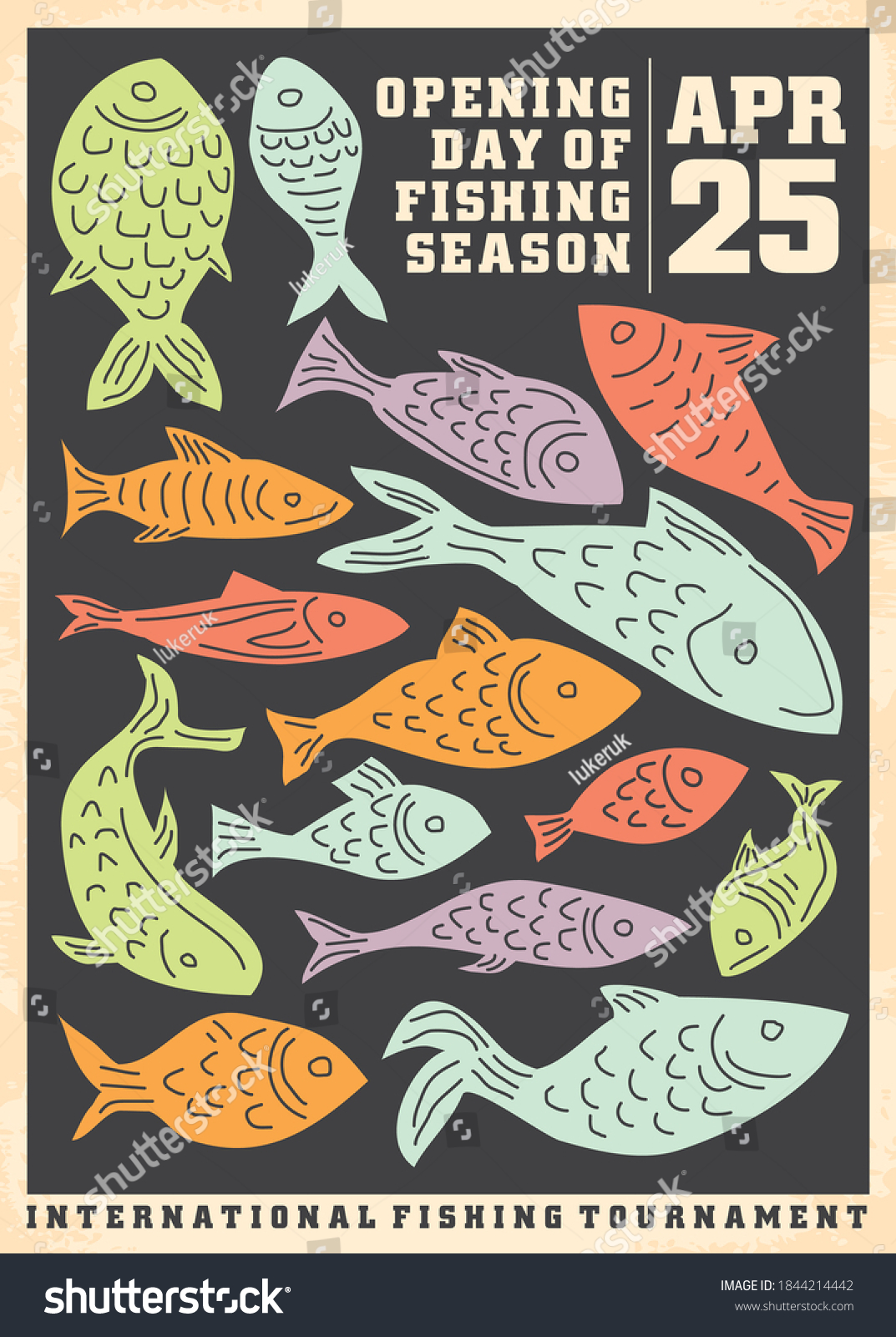 Fishing Opening Season Artistic Poster Various Stock Vector Royalty   Stock Vector Fishing Opening Season Artistic Poster With Various Fishes Flat Colorful Brochure Cover Design 1844214442 