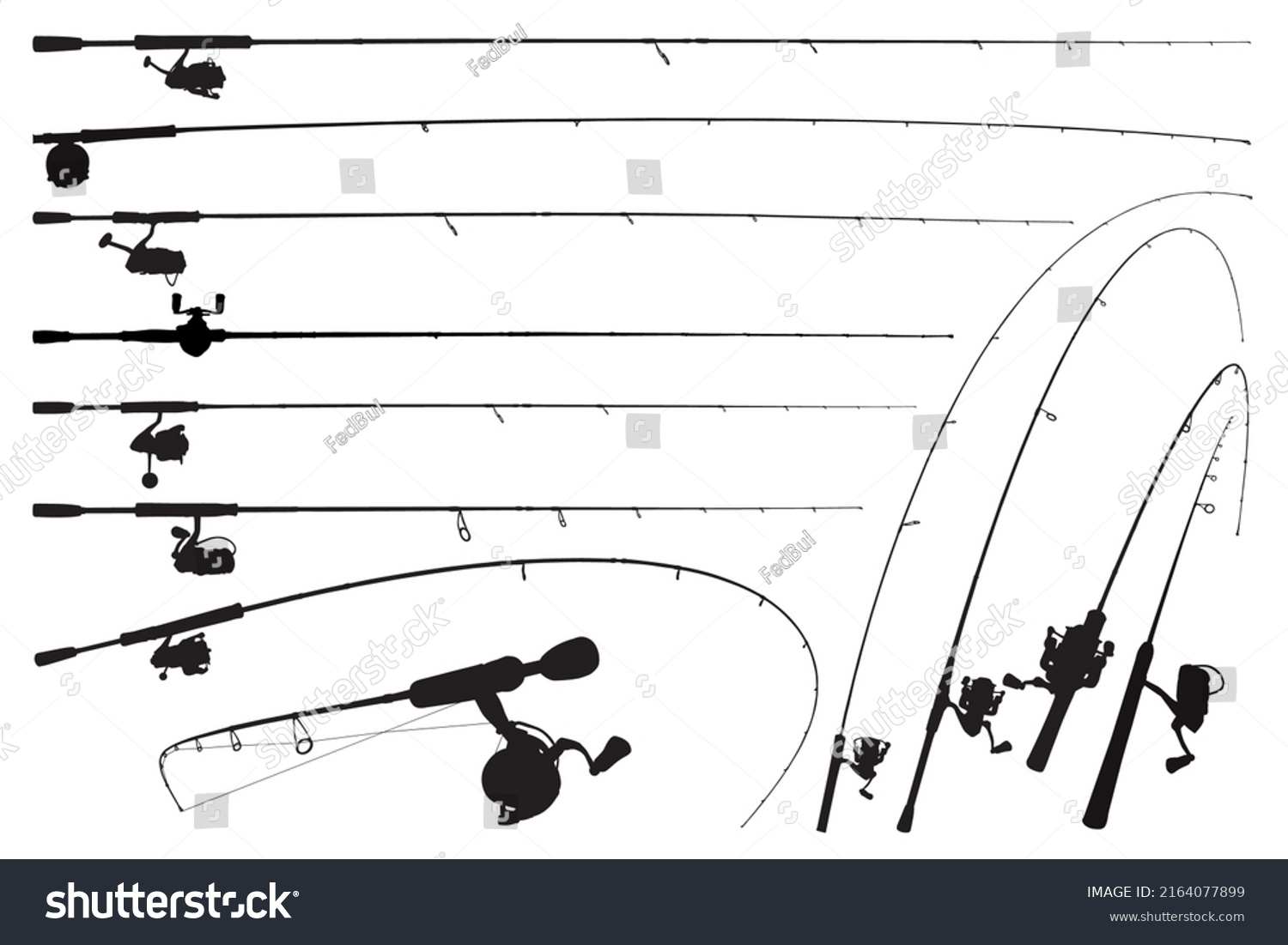 Fishing Rod Vector Silhouette Spinning Rods Stock Vector (Royalty Free ...