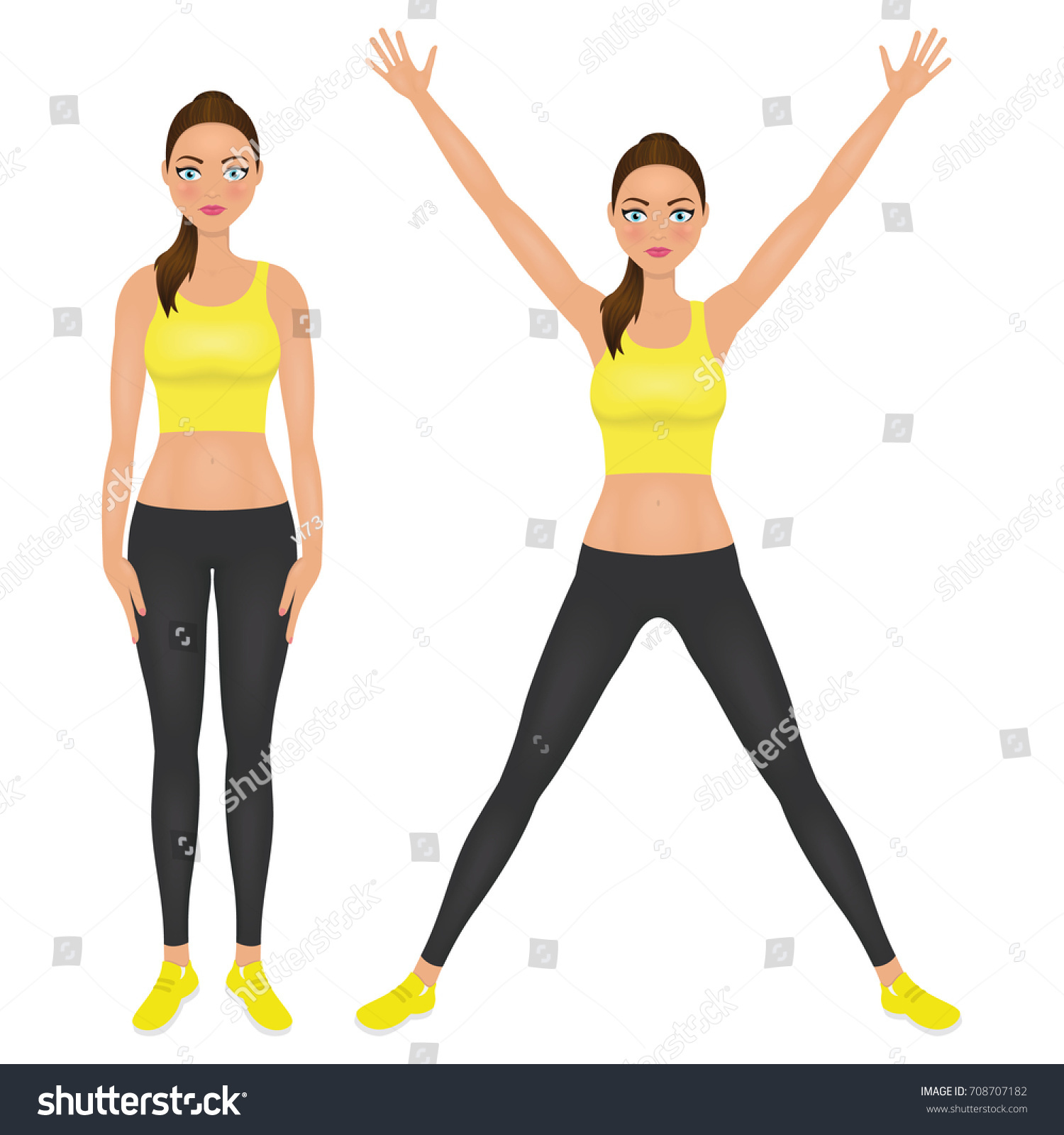 Fit Girl Hands Up Young Woman Stock Vector 708707182 - Shutterstock